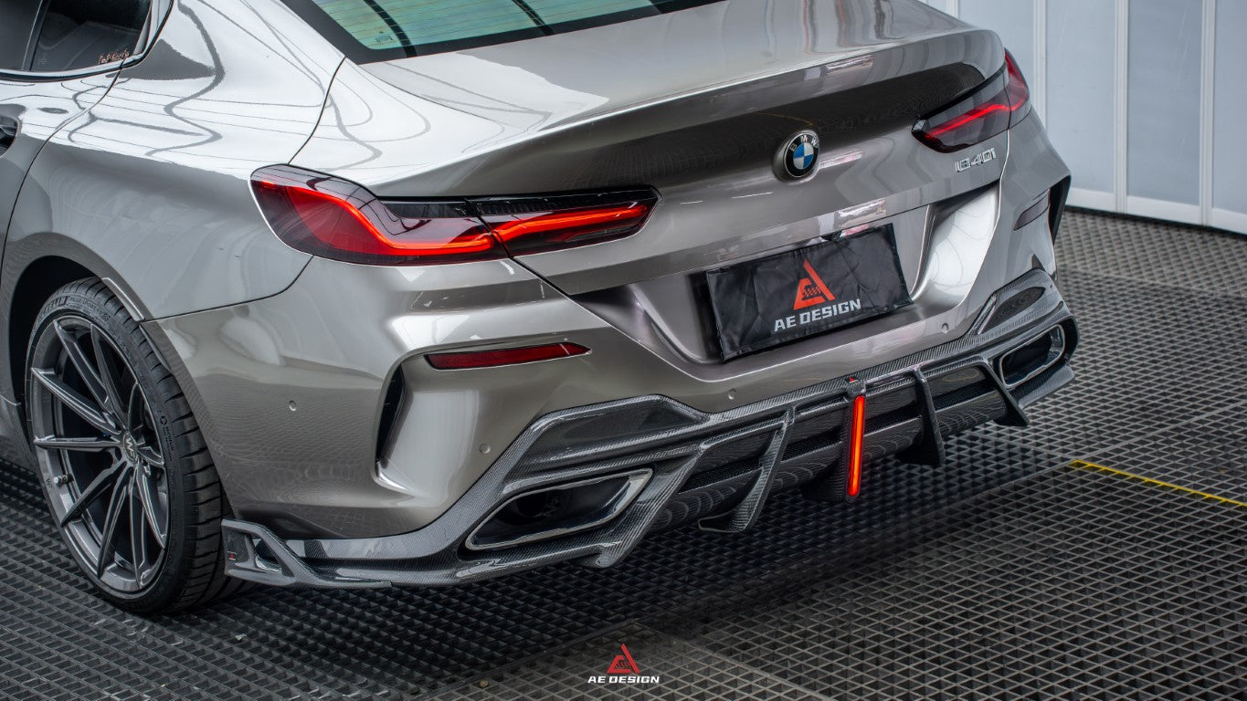 BMW 8 Series M850i 840i (With M-Package Bumper) G14 G15 G16 2018 2019 2020 2021 2022 2023 2024 with Aftermarket Parts - AE Rear Diffuser & Canards?Carbon Fiber from?ArmorExtend