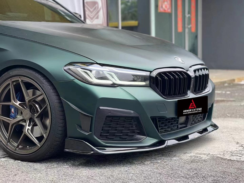 BMW 5 Series M550i 540i G30 G31 LCI 2021-ON with Aftermarket Parts - AE & Plustic Style Caebon Fiber Front Lip from ArmorExtend