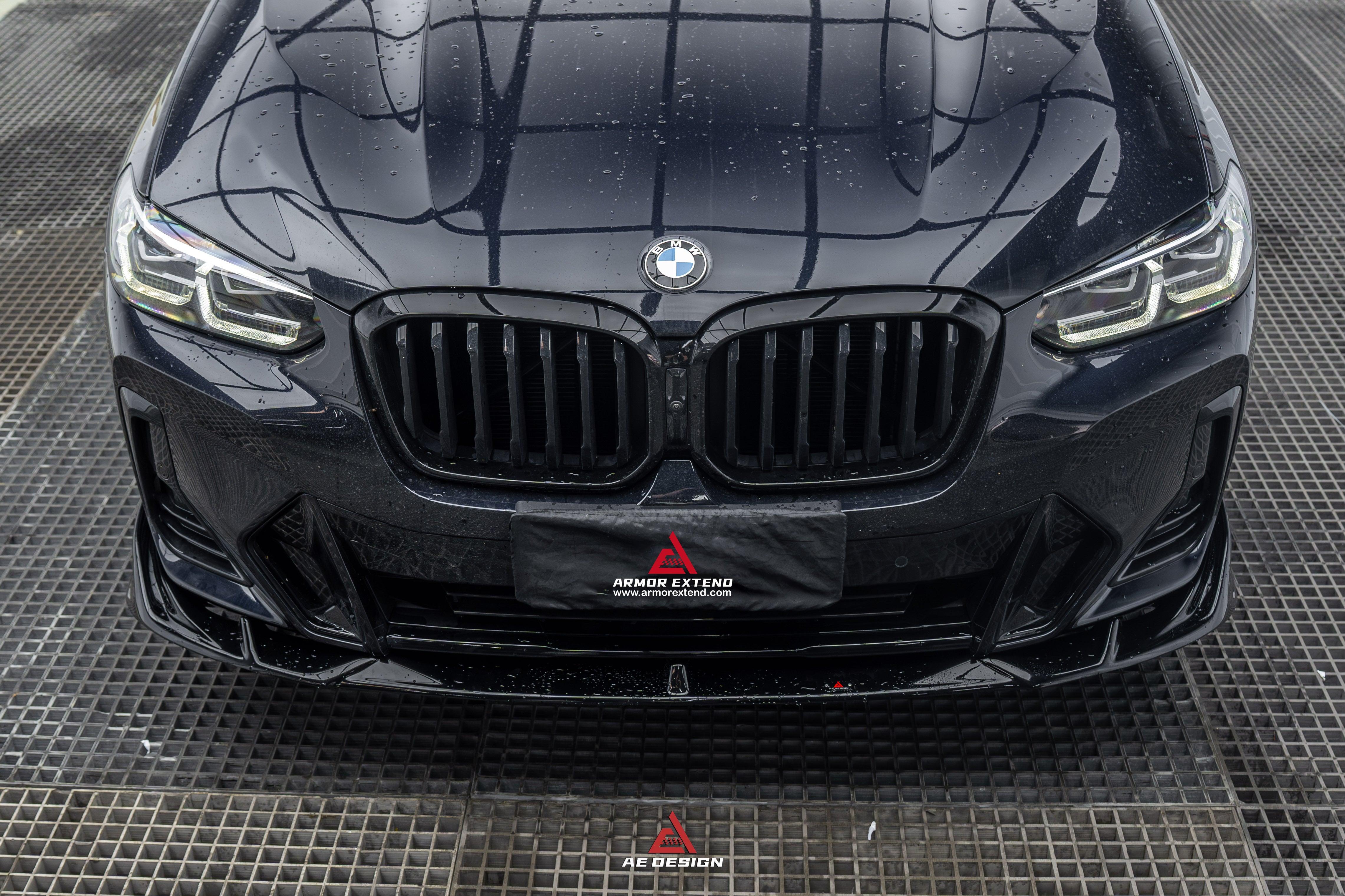 BMW X3 s/x Drive 30i (with M-Package Bumper) & M40i G01 LCI 2022 2023 2024 & X4 xDrive 30i (with M-Package Bumper) & M40i G02 LCI 2022 2023 2024?with Aftermarket Parts - Plustic Style Front Lip ABS from?ArmorExtend