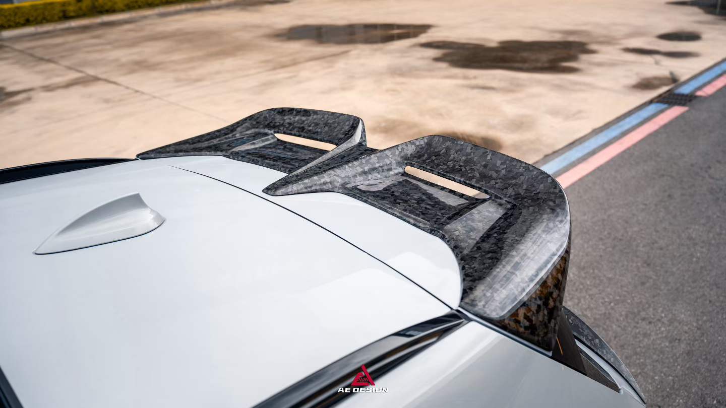 BMW X3M X3MC F97 (Fits Both Pre-LCI & LCI) 2019 2020 2021 2022 2023 2024 with Aftermarket Parts - AE Style Rear Roof Spoiler Carbon Fiber from ArmorExtend