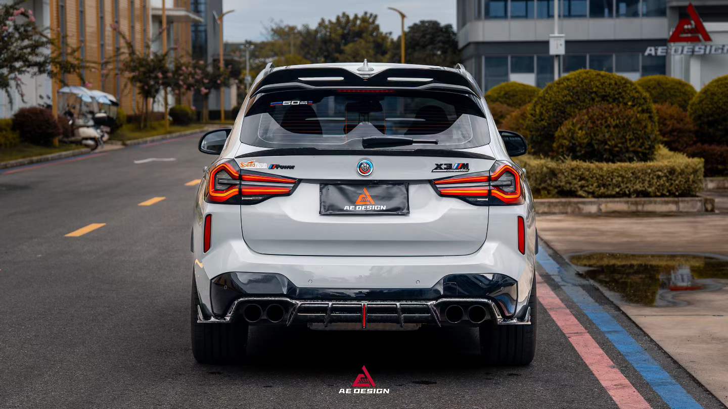BMW X3M X3MC F97 (Fits Both Pre-LCI & LCI) 2019 2020 2021 2022 2023 2024 with Aftermarket Parts - AE Style Rear Roof Spoiler Carbon Fiber from ArmorExtend