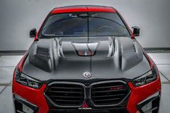 BMW X5 M60i M50i xDrive50e x/sDrive40i G05 (Fits Both Pre-LCI & LCI) & X5M X5MC F95 (Fits Both Pre-LCI & LCI) & X6 M60I xDrive40i G06 (Fits Pre-LCI & LCI) & X6M X6MC F96 (Fits Pre-LCI & LCI) 2020-ON with Aftermarket Parts - ART Vented Transparent Glass V2 Style Hood Dry Pre-preg Carbon Fiber from ArmorExtend