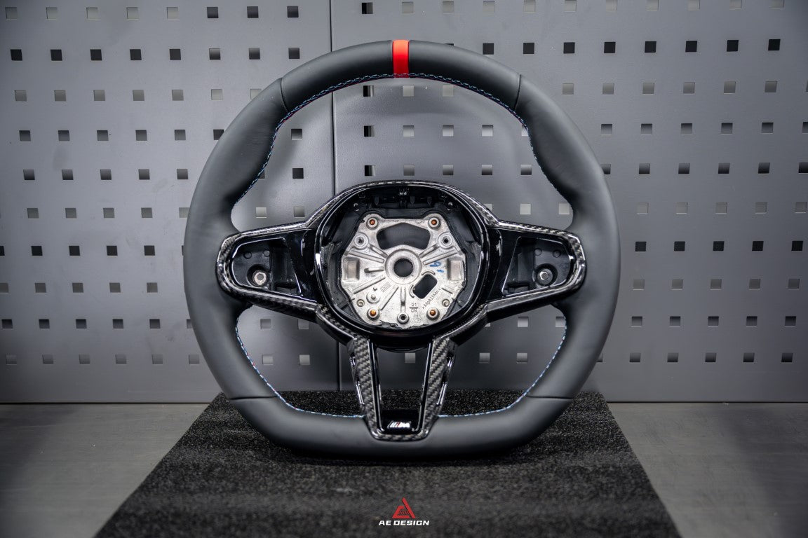 BMW M3 G80 G81 2021 2022 2023 2024 & M4 G82 G83 2021 2022 2023 2024 with Aftermarket Parts - AE Style Steering Wheel Carbon Fiber & Black Leather from ArmorExtend