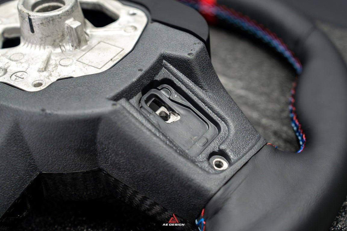 BMW M3 G80 G81 2021 2022 2023 2024 & M4 G82 G83 2021 2022 2023 2024 with Aftermarket Parts - AE Style Steering Wheel Carbon Fiber & Black Leather from ArmorExtend