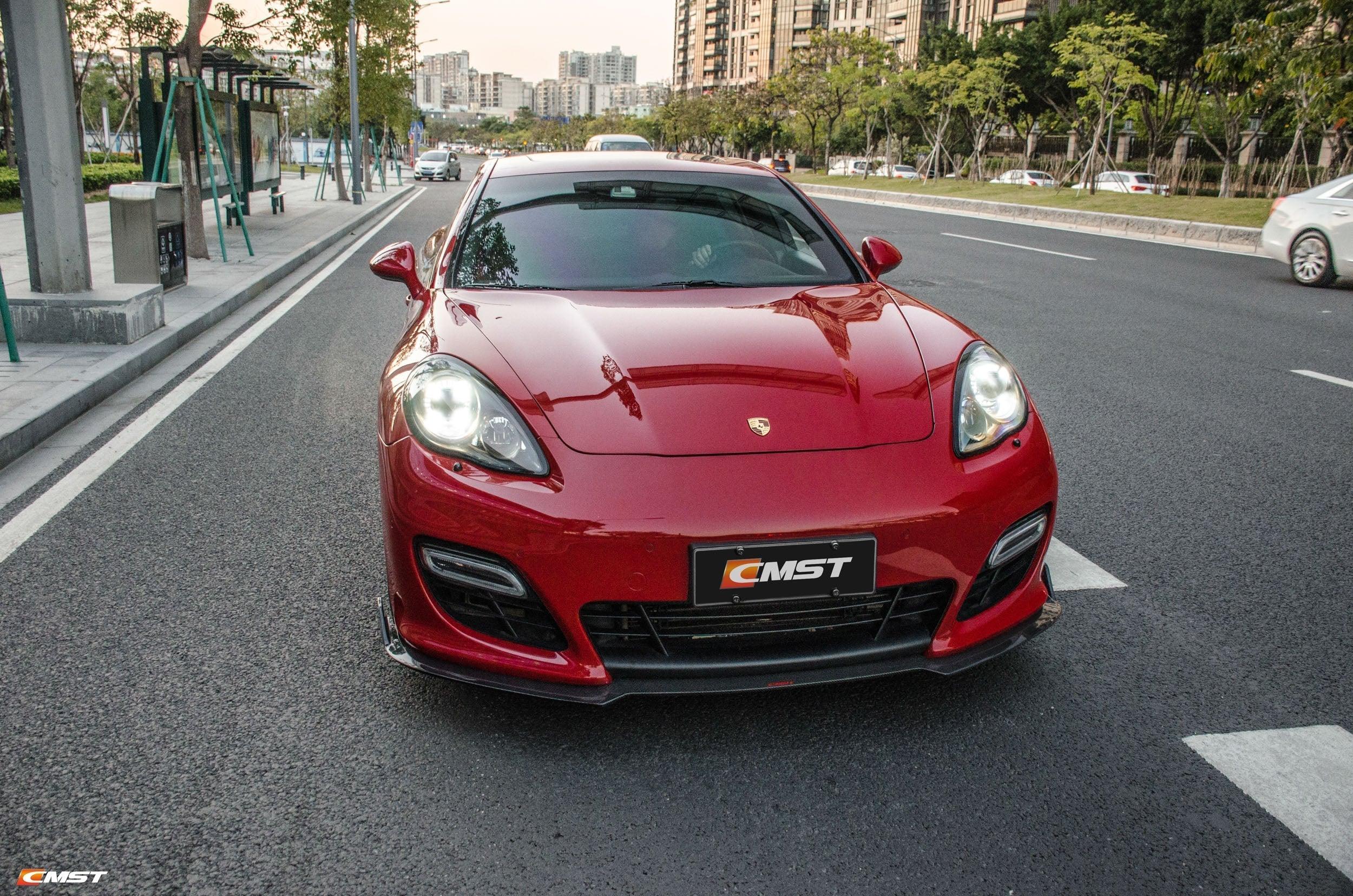 Porsche Panamera 970 970.1 GTS 2010-2013 with Aftermarket Parts - Carbon Fiber & FRP Front Lip from CMST Tuning
