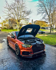 Audi RS3 S3 A3 8V / 8V.5 2014 2015 2016 2017 2018 2019 2020 with Aftermarket Parts - V3 Hood Bonnet Carbon Fiber / FRP from CMST Tuning