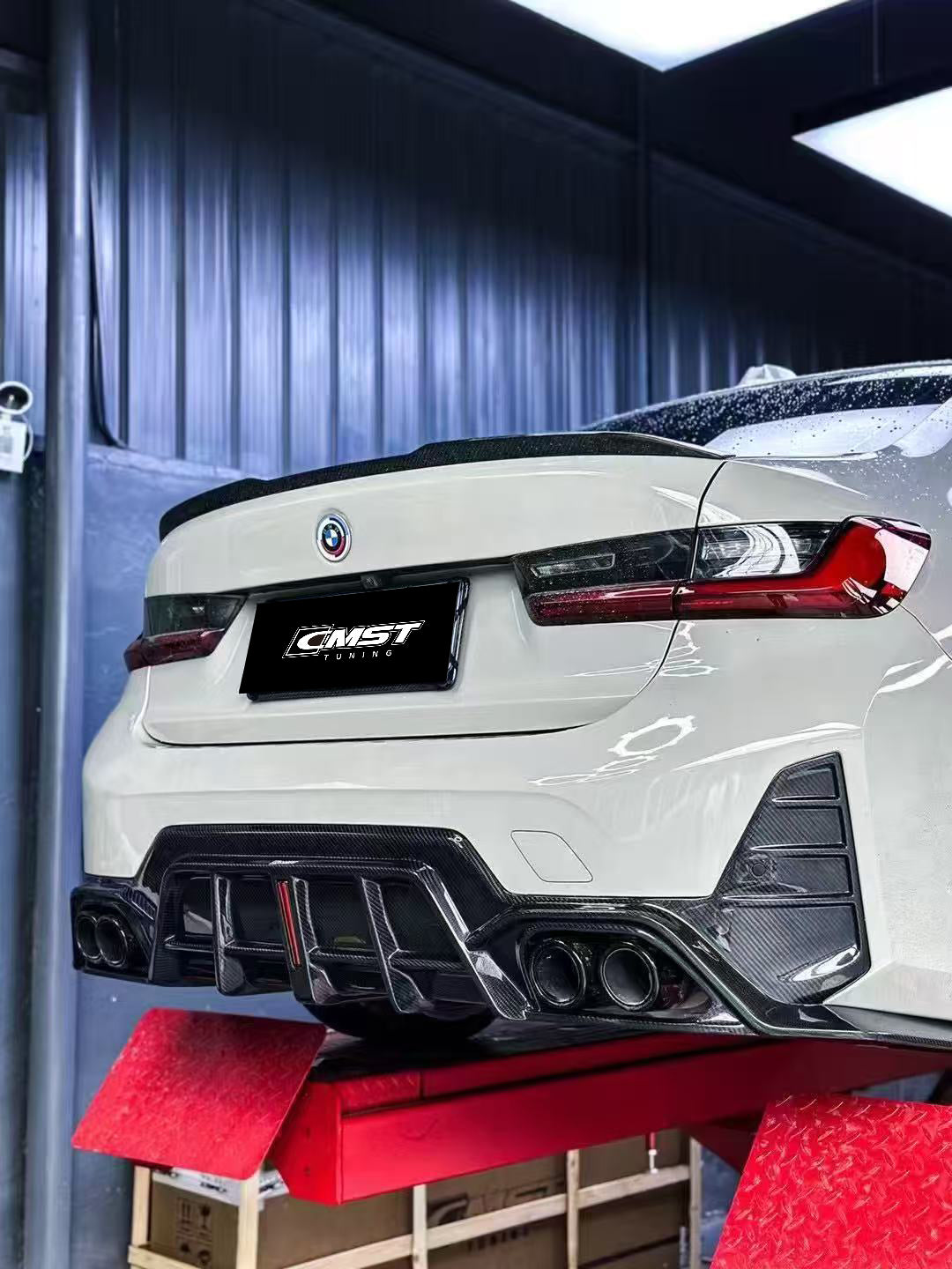 BMW 3 Series 330i M340i G20 G21 LCI 2023 2024 (fitment for 330i requires M-Sport package bumper) with Aftermarket Parts - Rear Diffuser Pre-preg Carbon Fiber / FRP from CMST Tuning
