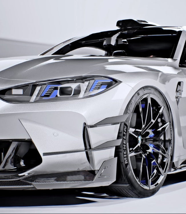 BMW M3CS M3C M3 G80 G81 2021-ON &  M4CS M4C M4 G82 G83 2021-ON with Aftermarket Parts - V2 Style Front Canards Dry Pre-preg Carbon Fiber / FRP from CMST Tuning