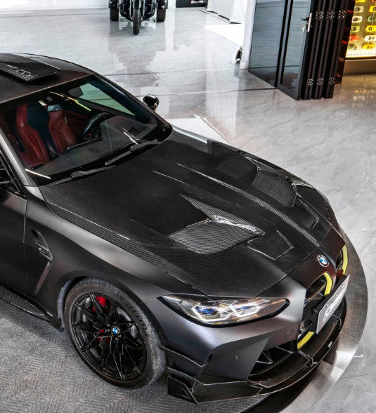 BMW M3CS M3C M3 G80 G81 2021-ON & M4CS M4C M4 G82 G83 2021-ON with Aftermarket Parts - V3 Style Hood Dry Pre-preg Carbon Fiber / FRP from CMST Tuning