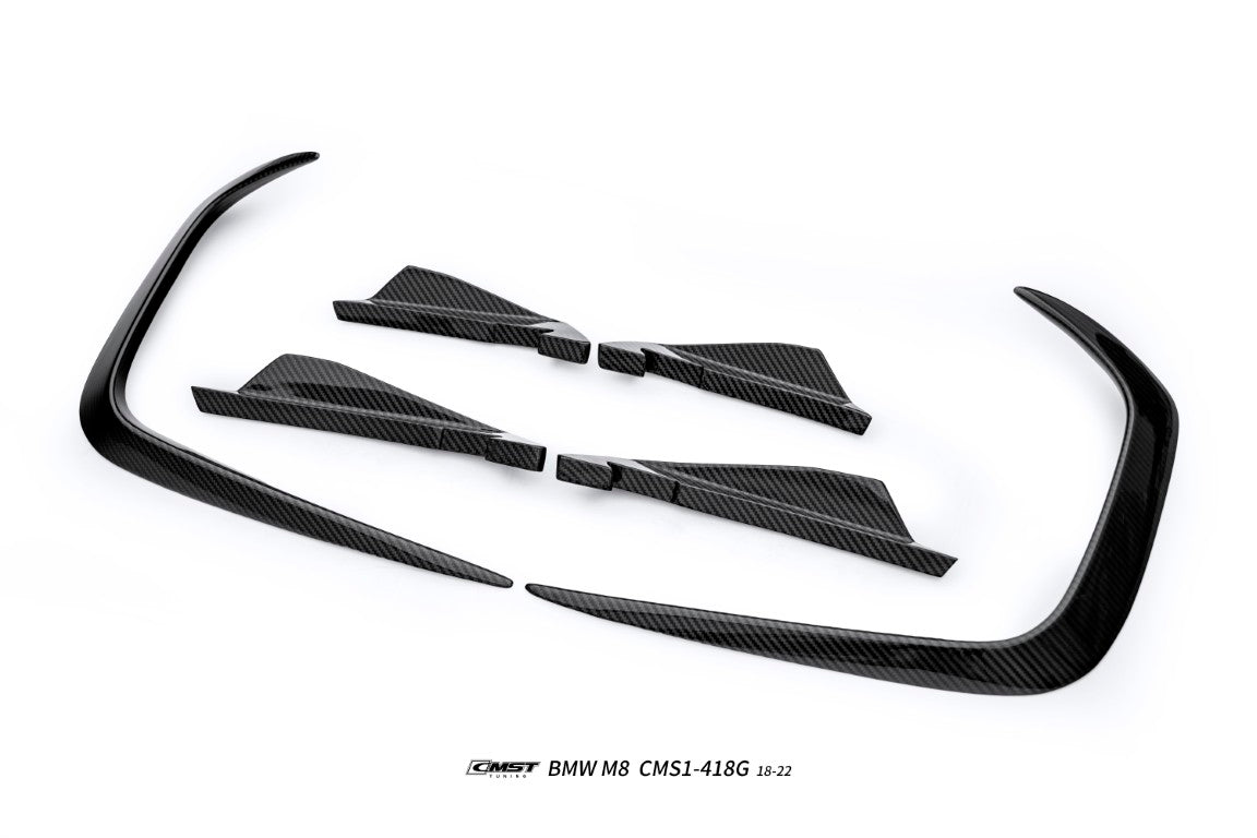 BMW M8 M8C F91 F92 F93 2019-ON with Aftermarket Parts - Front Bumper Canards Dry Pre-preg Carbon Fiber / FRP from CMST Tuning