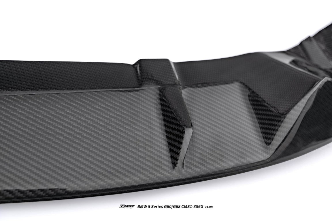 BMW i5 xDrive40 / eDrive40 (with M-package bumper, does not fit base mode) / M60 G60 G61 2024-ON &amp; 5 Series 540i xDrive / 530i xDrive / 530i (with M-package bumper, does not fit base model) / 550e xDrive G60 G61 2024-ON with Aftermarket Parts - Front Lip Dry Pre-preg Carbon Fiber / FRP