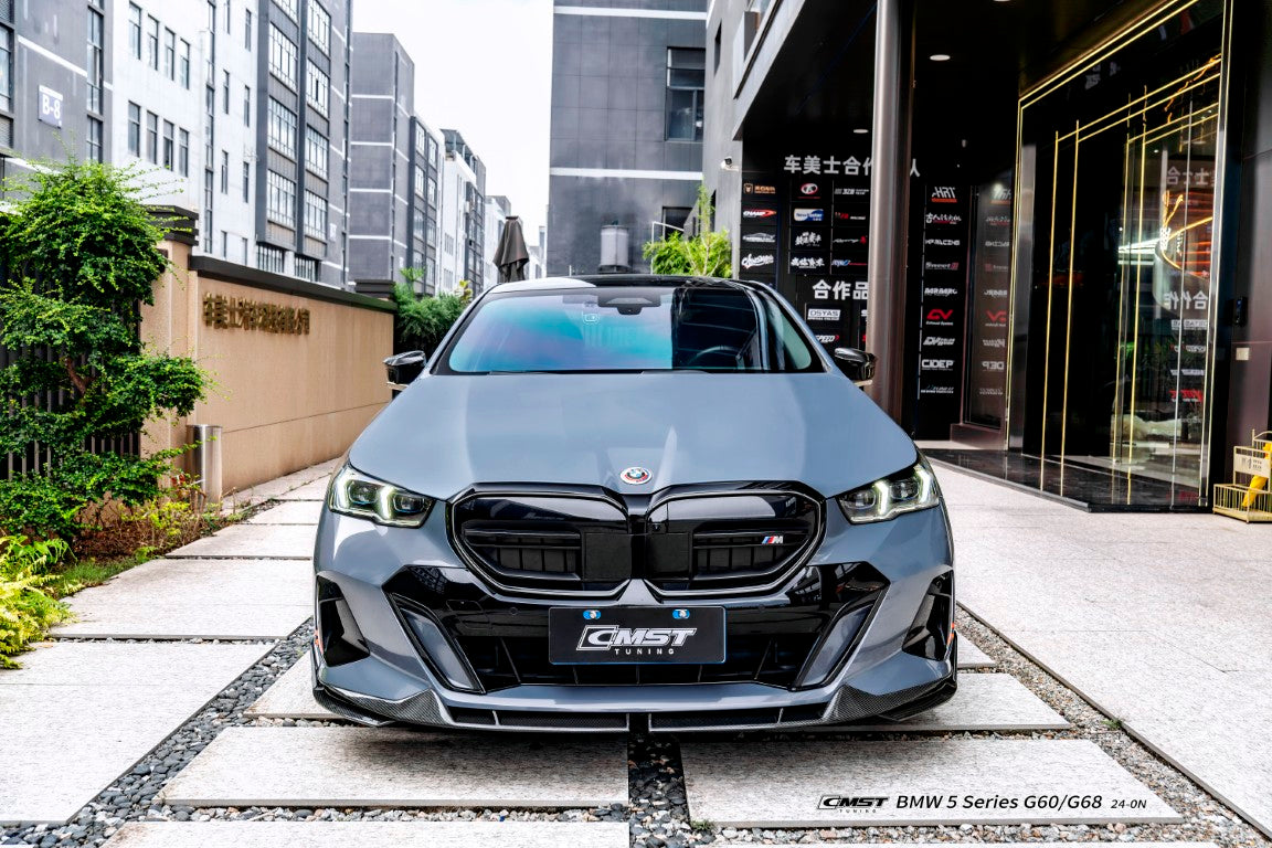 BMW i5 xDrive40 / eDrive40 (with M-package bumper, does not fit base mode) / M60 G60 G61 2024-ON &amp; 5 Series 540i xDrive / 530i xDrive / 530i (with M-package bumper, does not fit base model) / 550e xDrive G60 G61 2024-ON with Aftermarket Parts - Front Lip Dry Pre-preg Carbon Fiber / FRP
