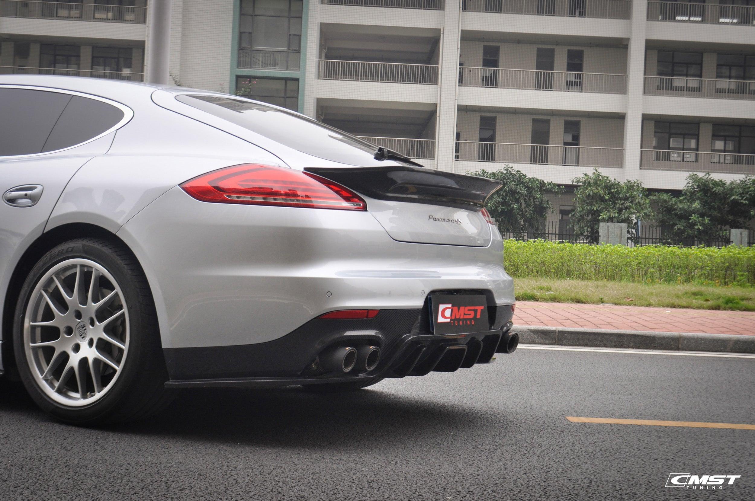 Porsche Panamera 970 970.1 970.2 2/4/4S/GTS/Turbo/Turbo S 2010-2016 with Aftermarket Parts - Vacuumed Carbon & FRP Rear Spoiler from CMST Tuning
