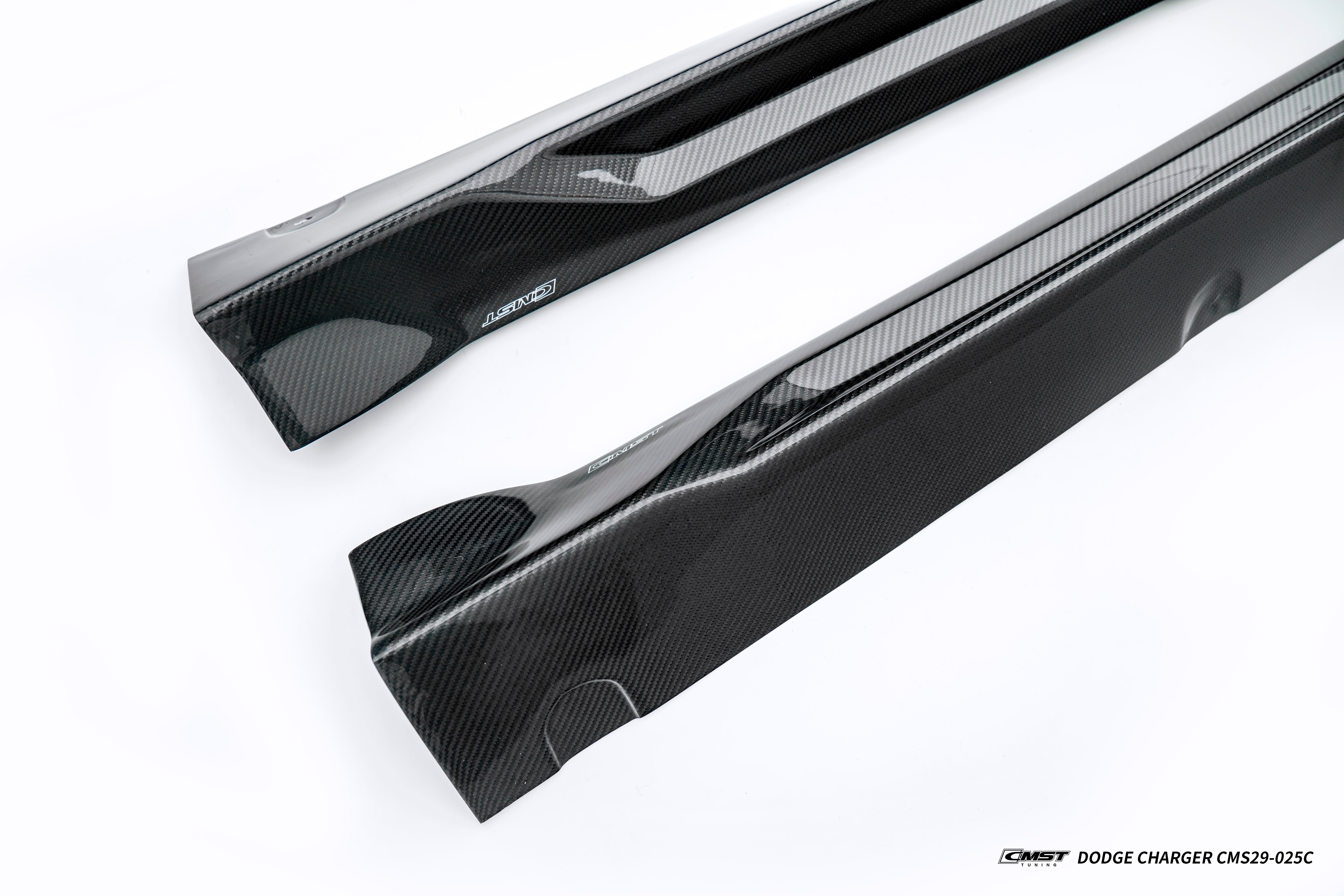 Dodge Charger & 2015 Scat Pack & 2016 Scat Pack, Hellcat & 2017 R/T, Daytona, Scat Pack, Hellcat & 2018 GT, R/T, Daytona, Scat Pack, Hellcat & 2019 GT, R/T, Scat Pack, Hellcat & 2020 GT, R/T, Scat Pack, Hellcat & 2021 GT, R/T, Scat Pack & 2022 GT, R/T, Scat Pack Non-widebody & 2023 GT, R/T, Scat Pack Non-widebody with Aftermarket Parts - SRT Style Side Skirts Carbon Fiber / FRP from CMST Tuning