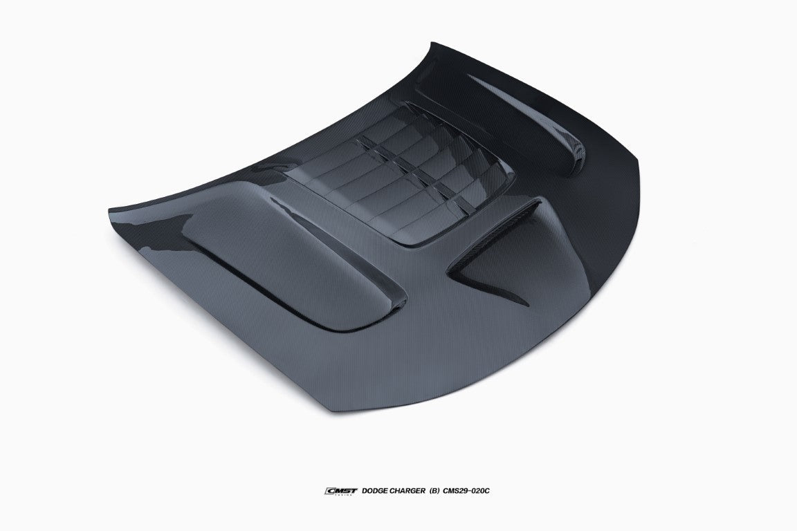 Dodge Charger 2015-2023 with CMST Tuning's Aftermarket Parts - Carbon Fiber Hood Bonnet V2 Style