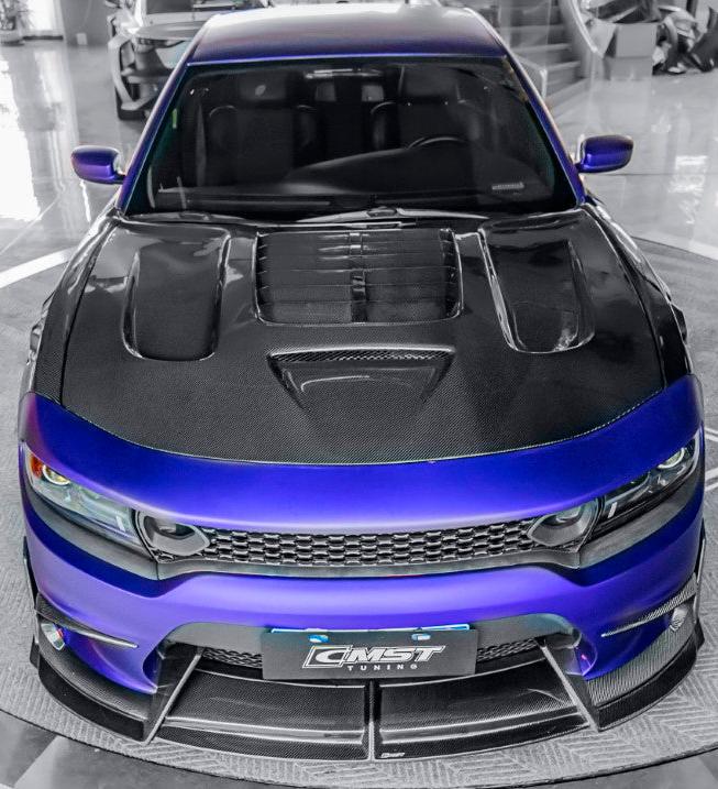 Dodge Charger 2015-2023 with CMST Tuning's Aftermarket Parts - Carbon Fiber Hood Bonnet V2 Style