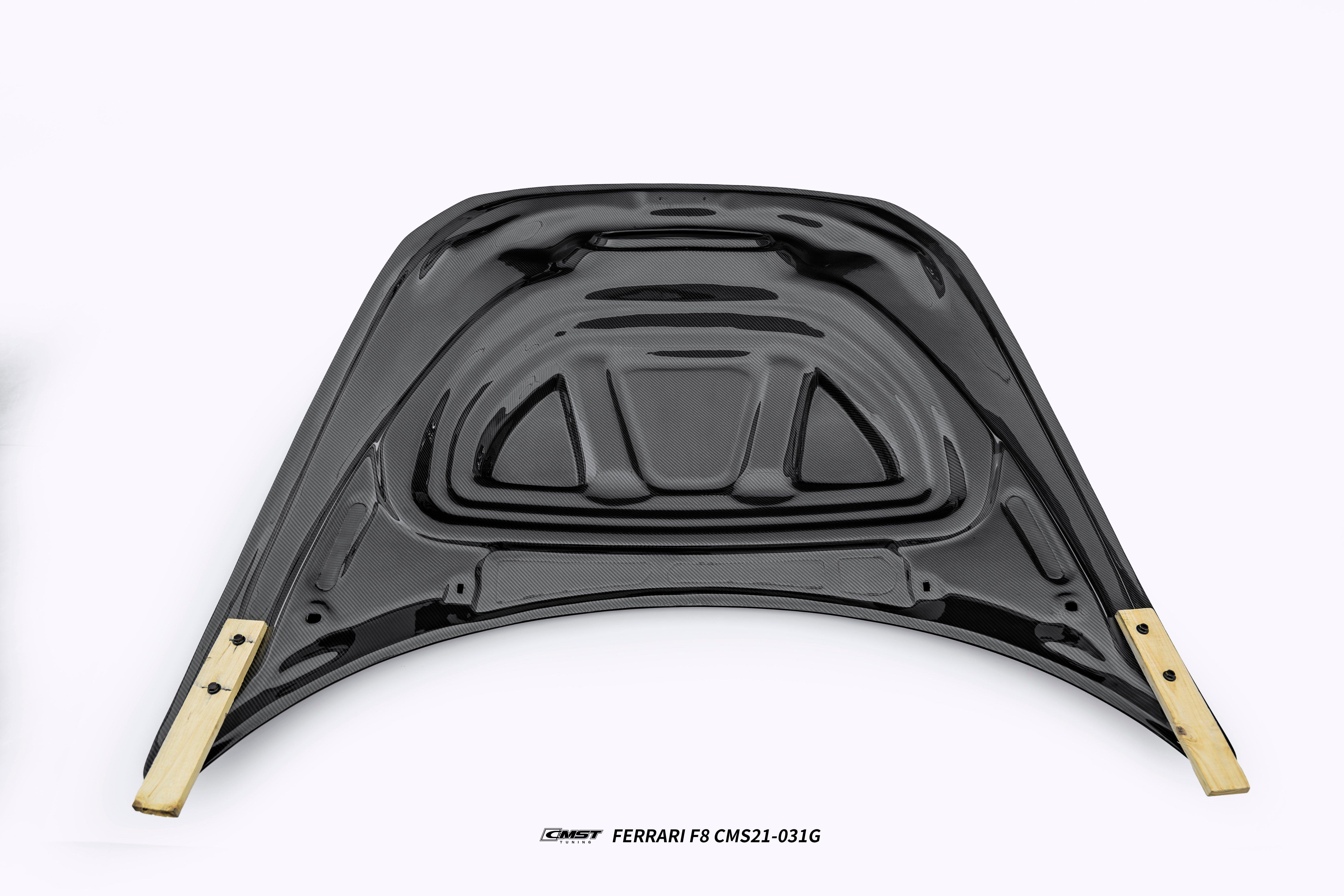 Ferrari F8 Tributo & Spider 2020 2021 2022 2023 with Aftermarket Parts - Hood Dry Pre-preg Carbon Fiber / FRP from CMST Tuning