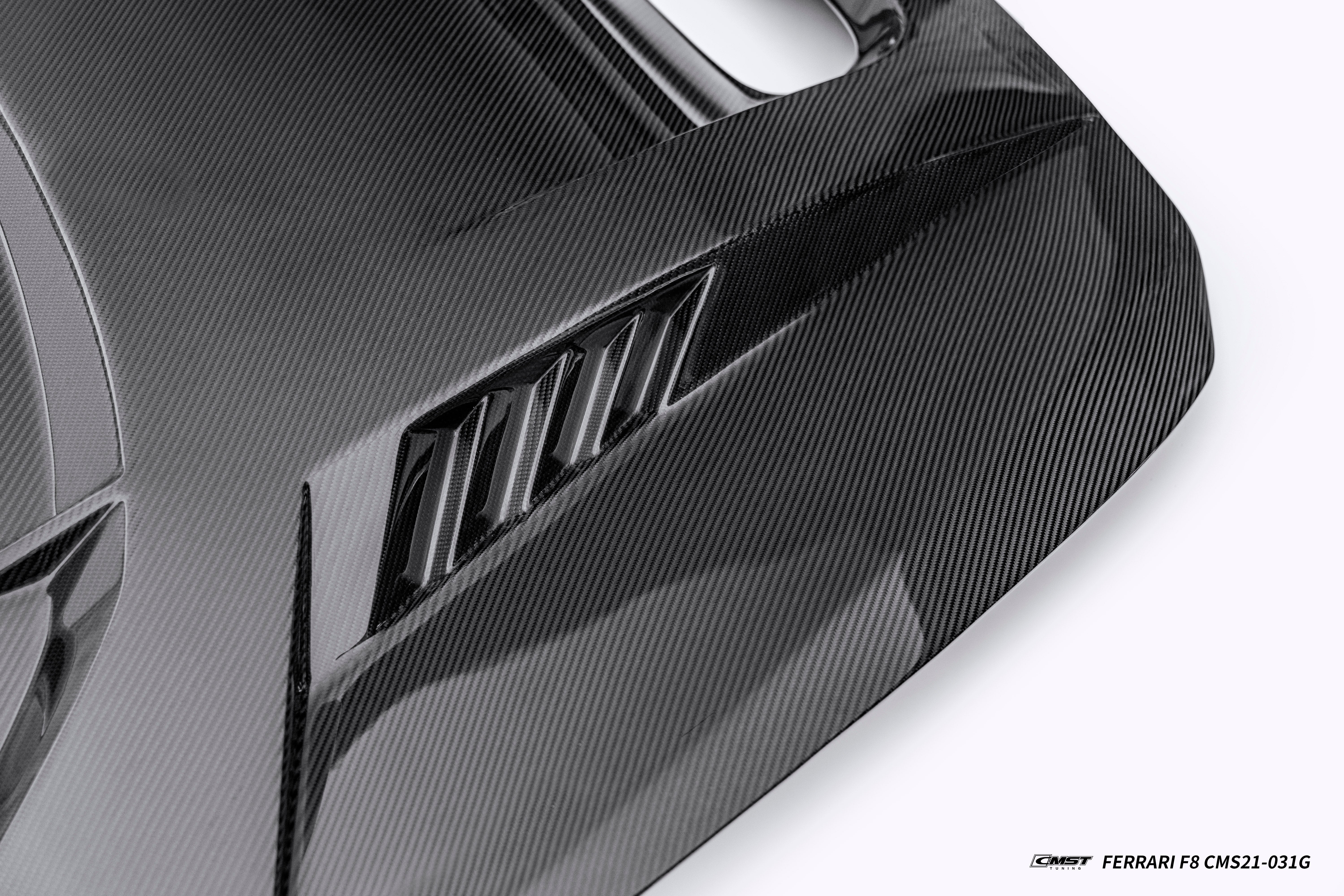 Ferrari F8 Tributo & Spider 2020 2021 2022 2023 with Aftermarket Parts - Hood Dry Pre-preg Carbon Fiber / FRP from CMST Tuning