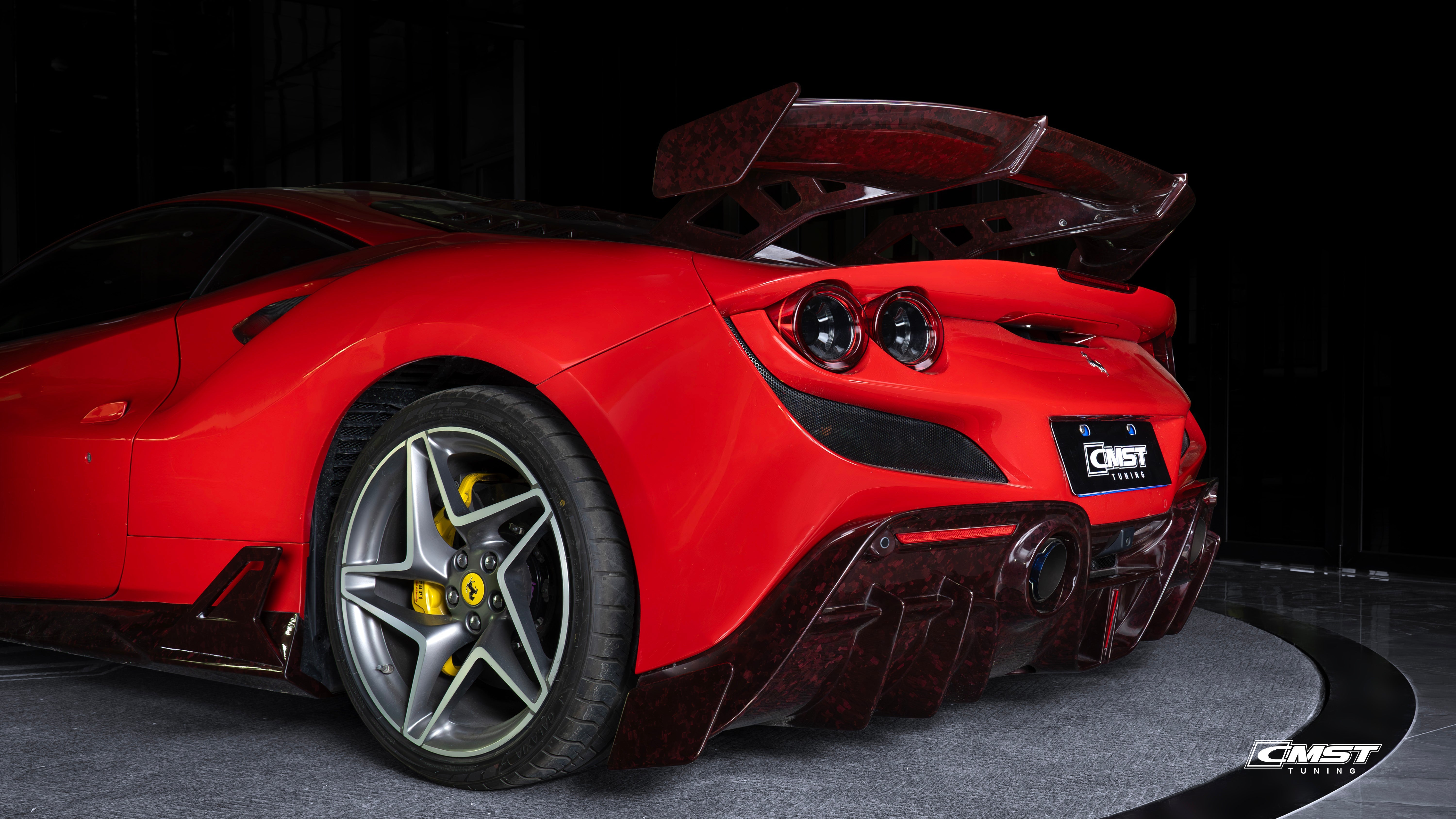 Ferrari F8 Tributo & Spider 2020 2021 2022 2023 with Aftermarket Parts - Rear Wing Dry Pre-preg Carbon Fiber from CMST Tuning