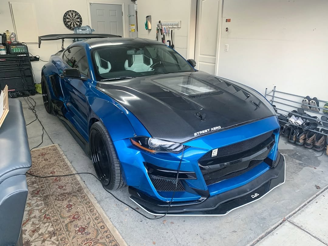 Ford Mustang GT 5.0 Mach1 Bullitt Ecoboost 2.3 S550.2 2018 2019 2020 2021 2022 2023 with Aftermarket Parts - V2 Clearview Glass Hood Bonnet Carbon Fiber / FRP from CMST Tuning