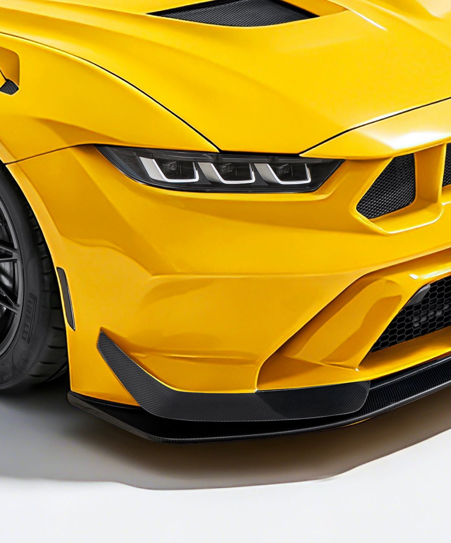 Ford Mustang S650 2.3 Ecoboost 5.0 GT Dark Horse 2024-ON with Aftermarket Parts - GTD Style Front Bumper Canards Carbon Fiber / FRP from CMST Tuning