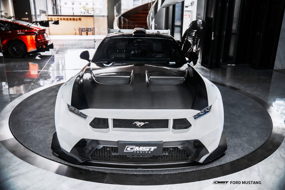 Ford Mustang S650 2.3 Ecoboost 5.0 GT Dark Horse 2024-ON with Aftermarket Parts - GTD Style Front Bumper & Lip Carbon Fiber / FRP from CMST Tuning