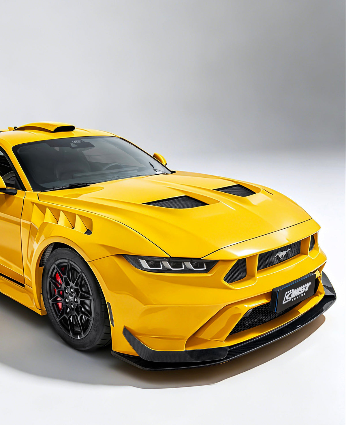 Ford Mustang S650 2.3 Ecoboost 5.0 GT Dark Horse 2024-ON with Aftermarket Parts - GTD Style Front Bumper & Lip Carbon Fiber / FRP from CMST Tuning