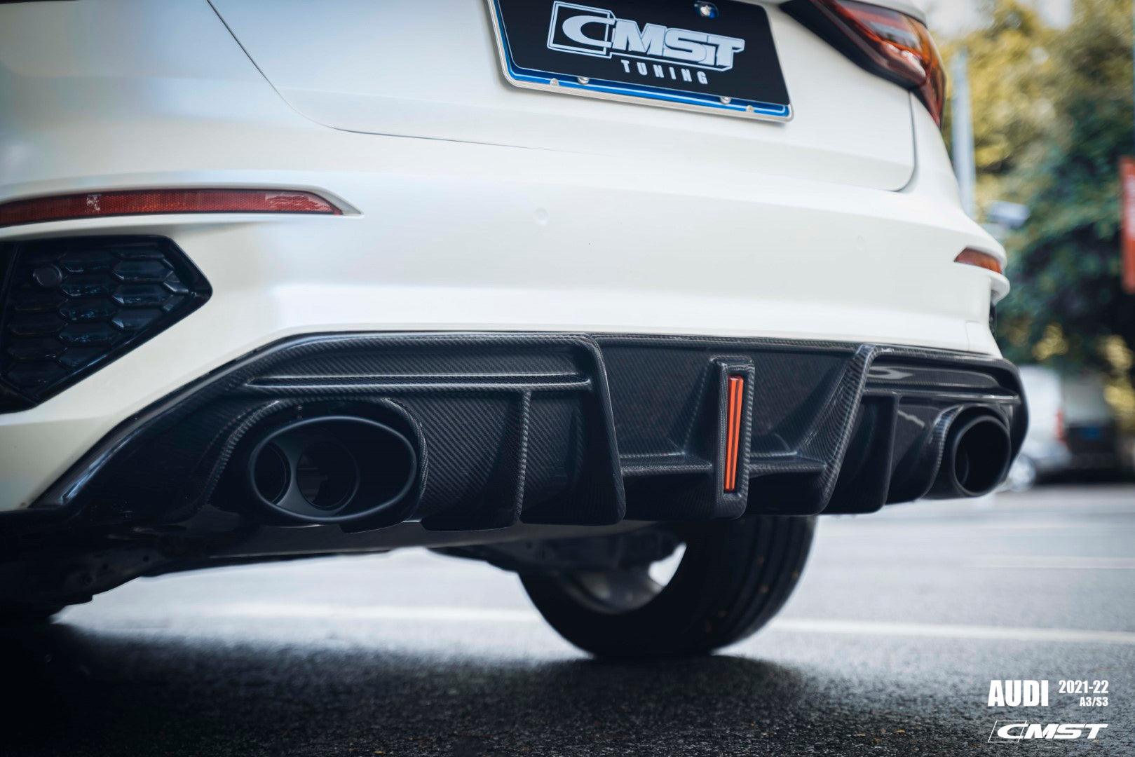Audi S3 A3 S-line (with s-line bumper,does not fit base model) 8Y 2021-ON with Aftermarket Parts - Rear Diffuser Carbon Fiber from CMST Tuning
