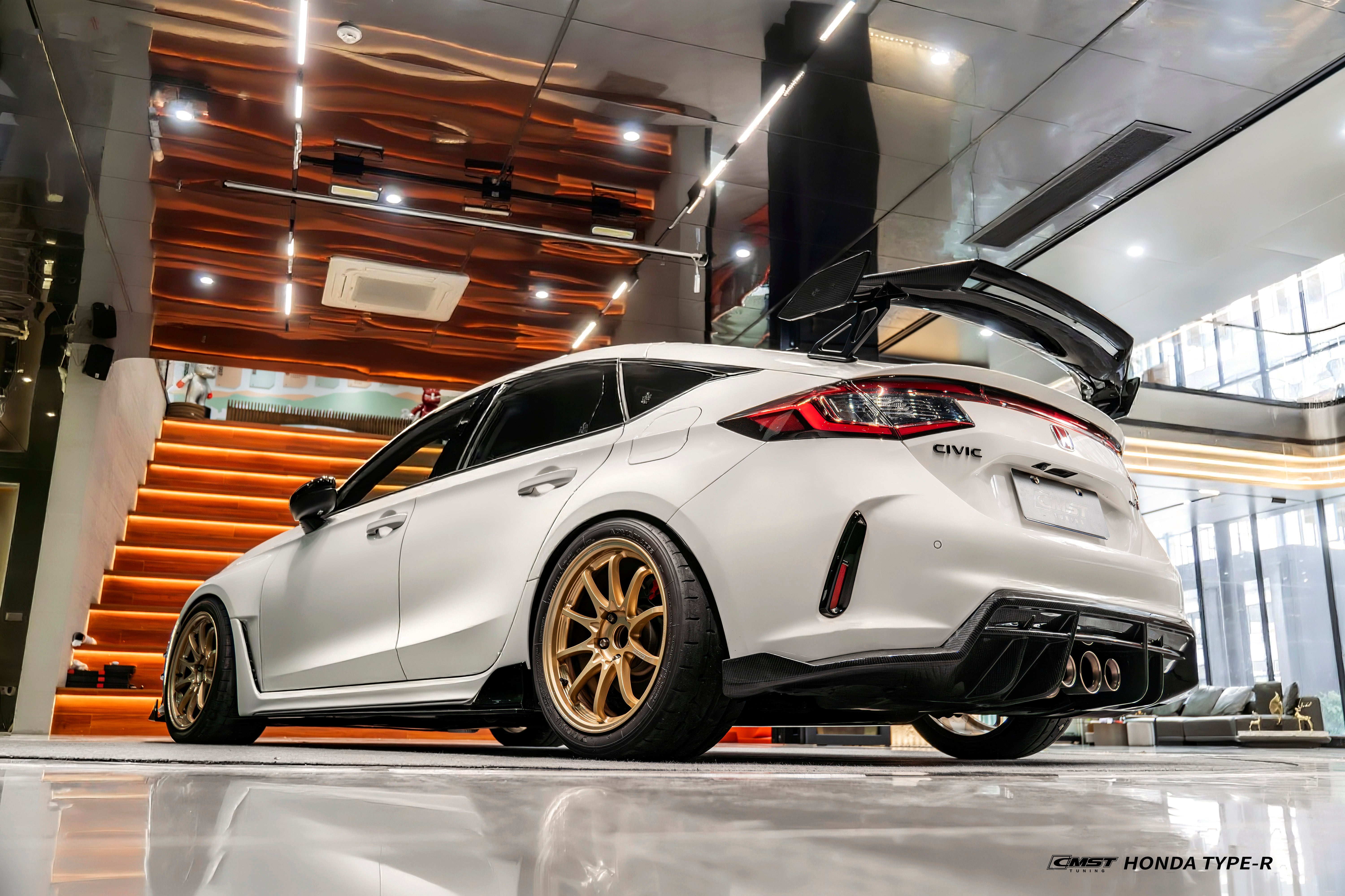 Honda Civic Type-R FL5 2023-ON with Aftermarket Parts - V2 Rear Spoiler Dry Pre-preg Carbon Fiber / FRP from CMST Tuning