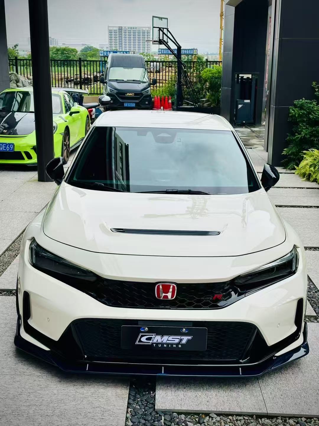 Honda Civic Type-R FL5 2023 2024 with Aftermarket Parts - V1 Hood Bonnet Carbon Fiber from CMST Tuning