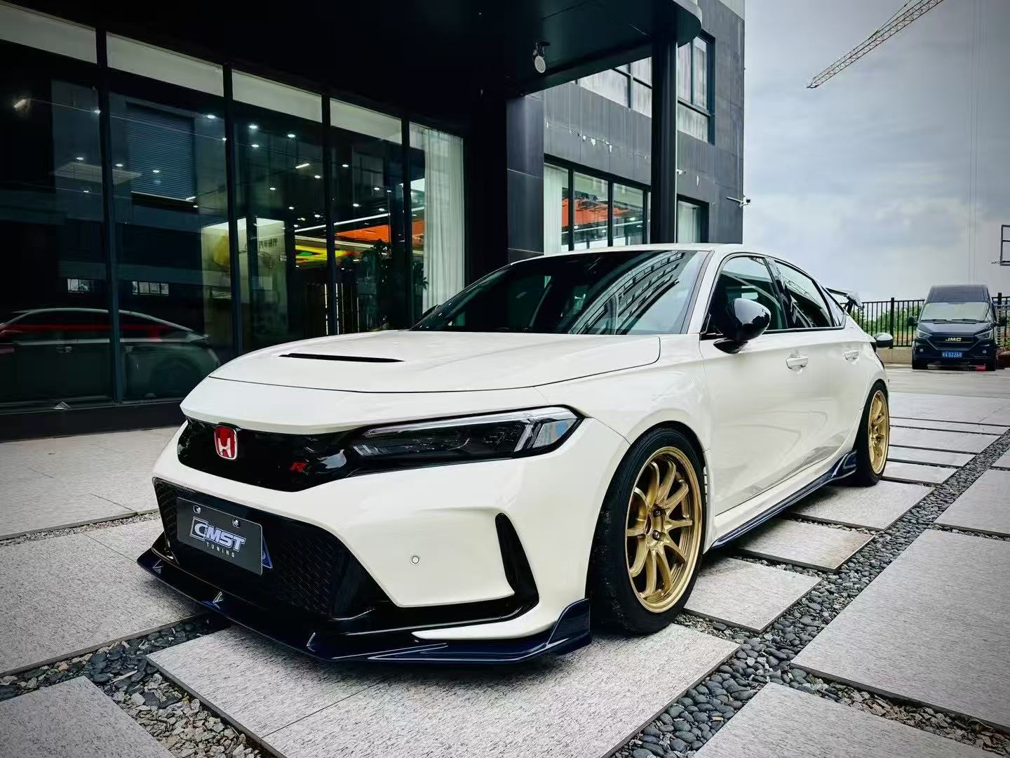 Honda Civic Type-R FL5 2023 2024 with Aftermarket Parts - Front Lip Splitter Pre-preg Carbon Fiber / FRP from CMST Tuning