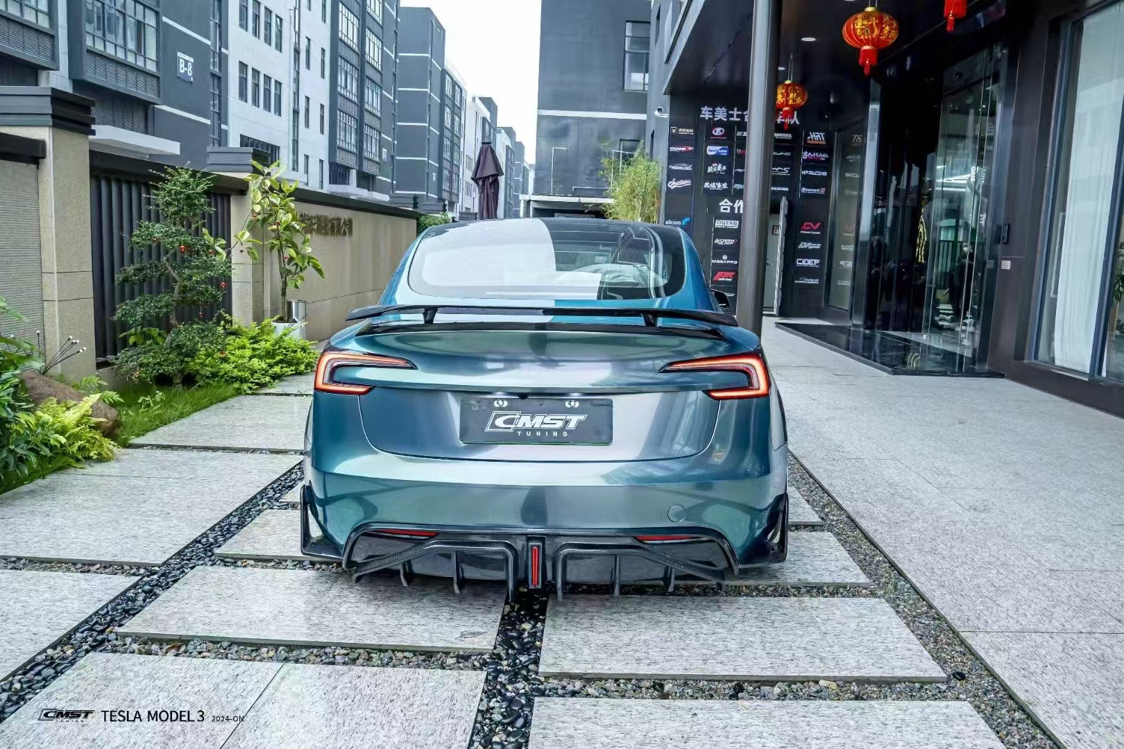 Tesla Model 3 Highland / Performance with 2024-ON Aftermarket Parts - V2 Style Rear Diffuser & Canards Carbon Fiber from CMST Tuning