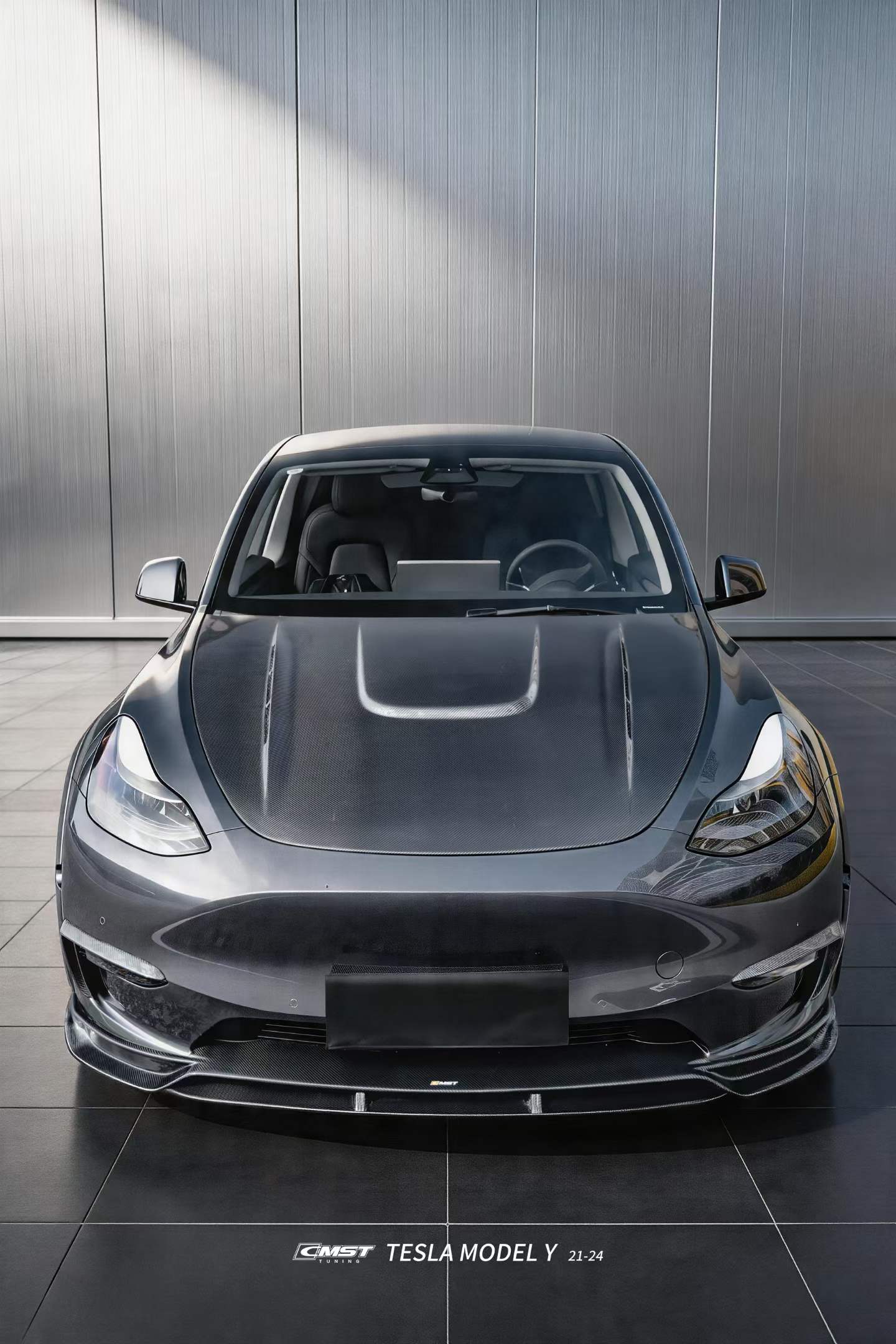 Tesla Model Y Performance AWD Long Range RWD Standard 2020 2021 2022 2023 2024 with Aftermarket Parts - V1 Hood Bonnet Carbon Fiber / FRP from CMST Tuning