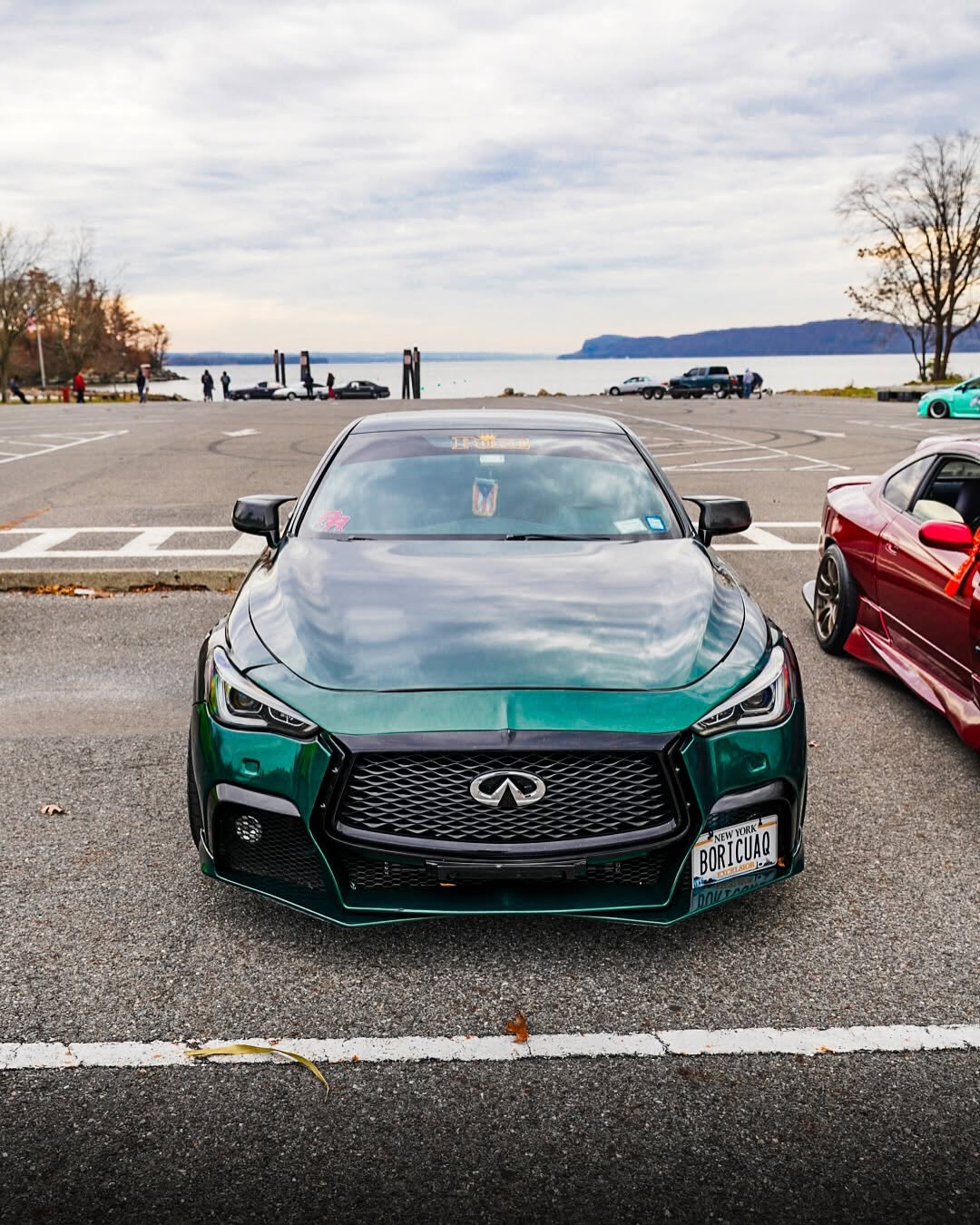 Carbon Fiber Front Bumper Lip Spoiler & Side Skirt For Infiniti Q60 Carbon Fiber Front Bumper Lip Spoiler & Side Skirt For Infiniti Q60