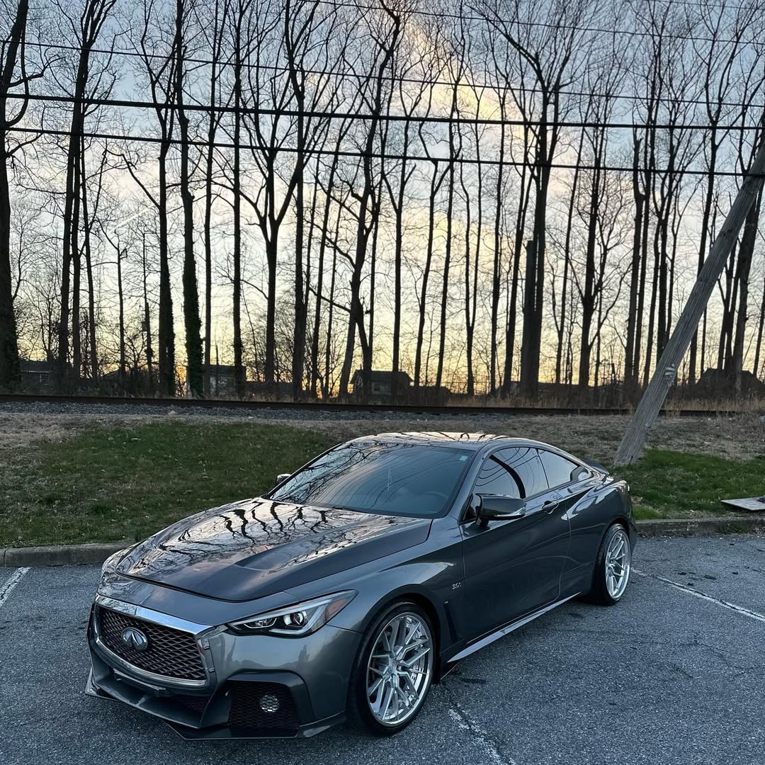 Infiniti Q60 Red Sport 400 Premium Luxe Sport Pure 2017 2018 2019 2020 2021 2022 with Aftermarket Parts - Project Black S Concept Front Bumper & Lip Carbon Fiber / FRP from CMST Tuning