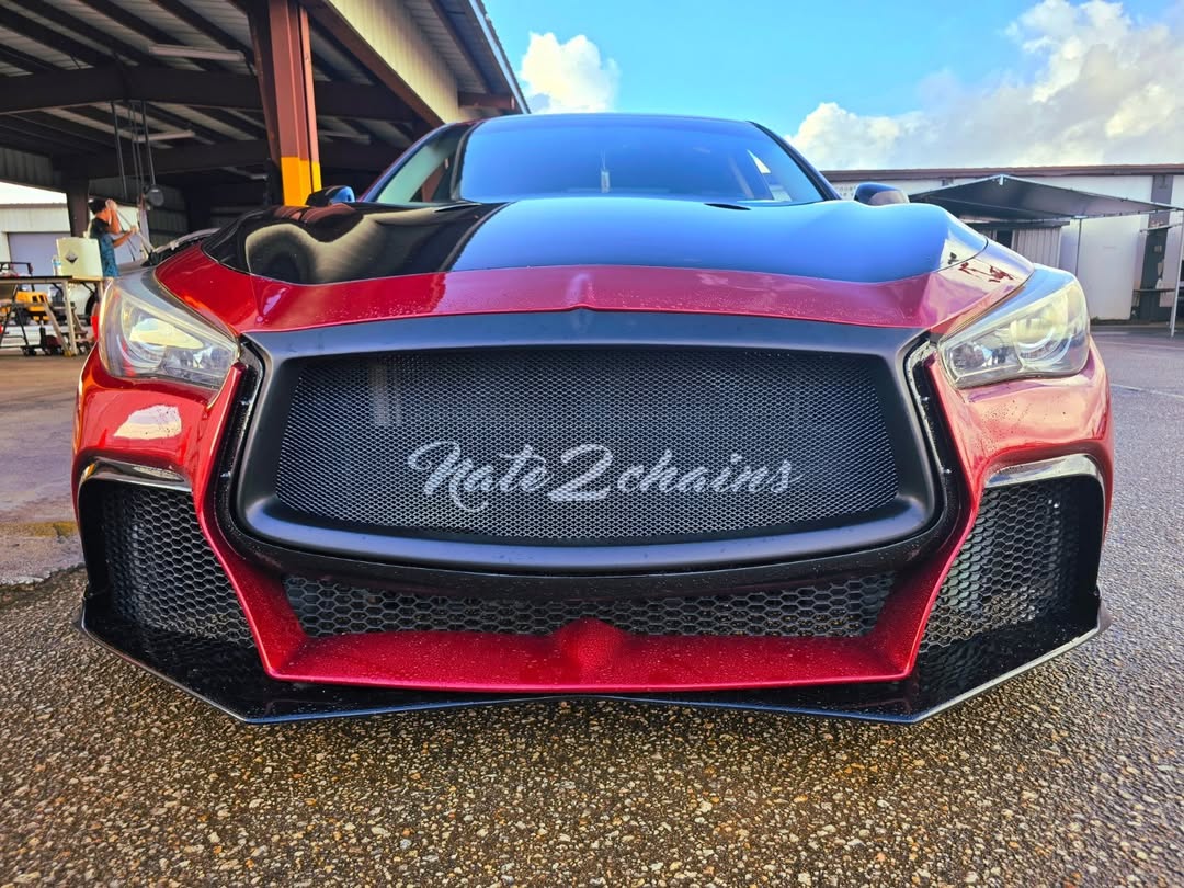 Infiniti Q60 Red Sport 400 Premium Luxe Sport Pure 2017 2018 2019 2020 2021 2022 with Aftermarket Parts - Project Black S Concept Front Bumper & Lip Carbon Fiber / FRP from CMST Tuning