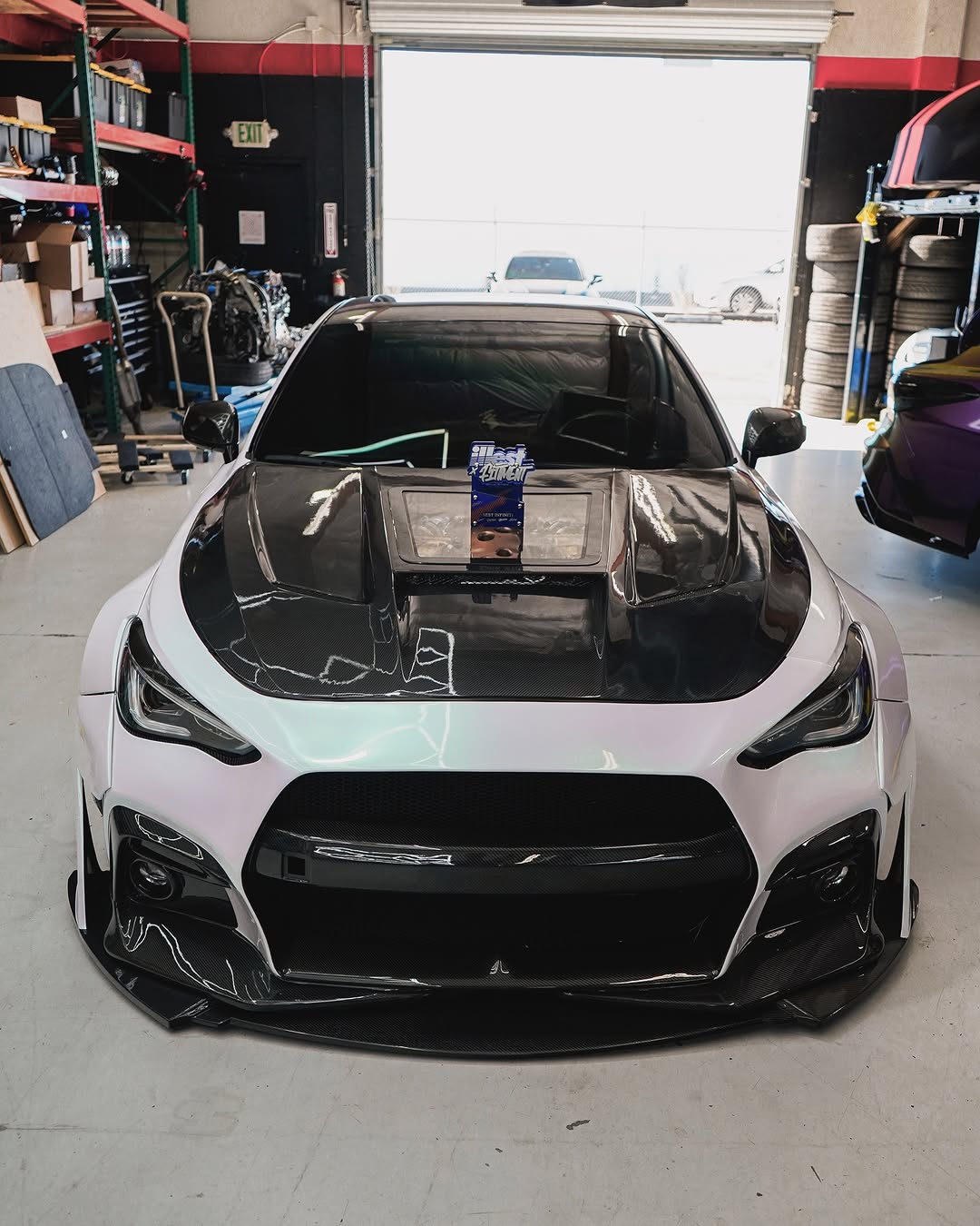 Infiniti Q60 Red Sport 400 Premium Luxe Sport Pure 2017 2018 2019 2020 2021 2022 with Aftermarket Parts - Tempered Glass Clearview Hood Bonnet Carbon Fiber / FRP from CMST Tuning