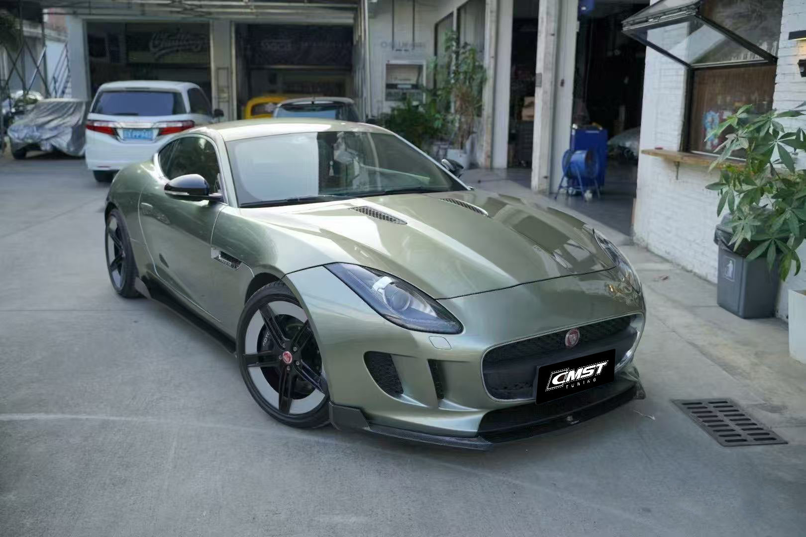 Jaguar F-Type SVR R S Base  2014 2015 2016 2017 2018 2019 2020 with Aftermarket Parts - Front Lip Splitter Carbon Fiber / FRP from CMST Tuning