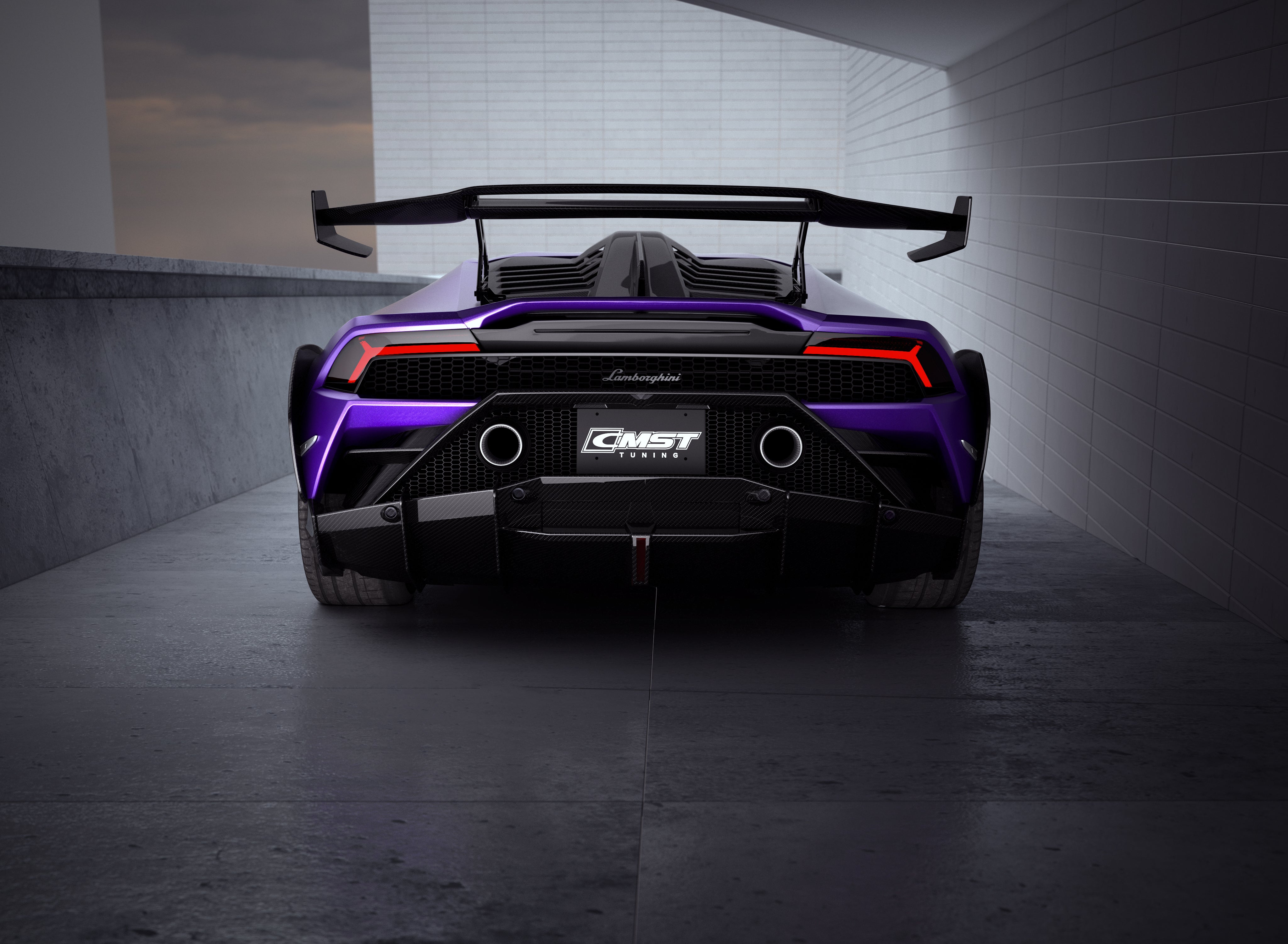 Lamborghini Huracan LP580 LP610 Evo RWD AWD Tecnica Performante 2015 2016 2017 2018 2019 2020 2021 2022 2023 2024 with Aftermarket Parts - Rear Bumper & Rear Diffuser Pre-preg Carbon Fiber / FRP from CMST Tuning