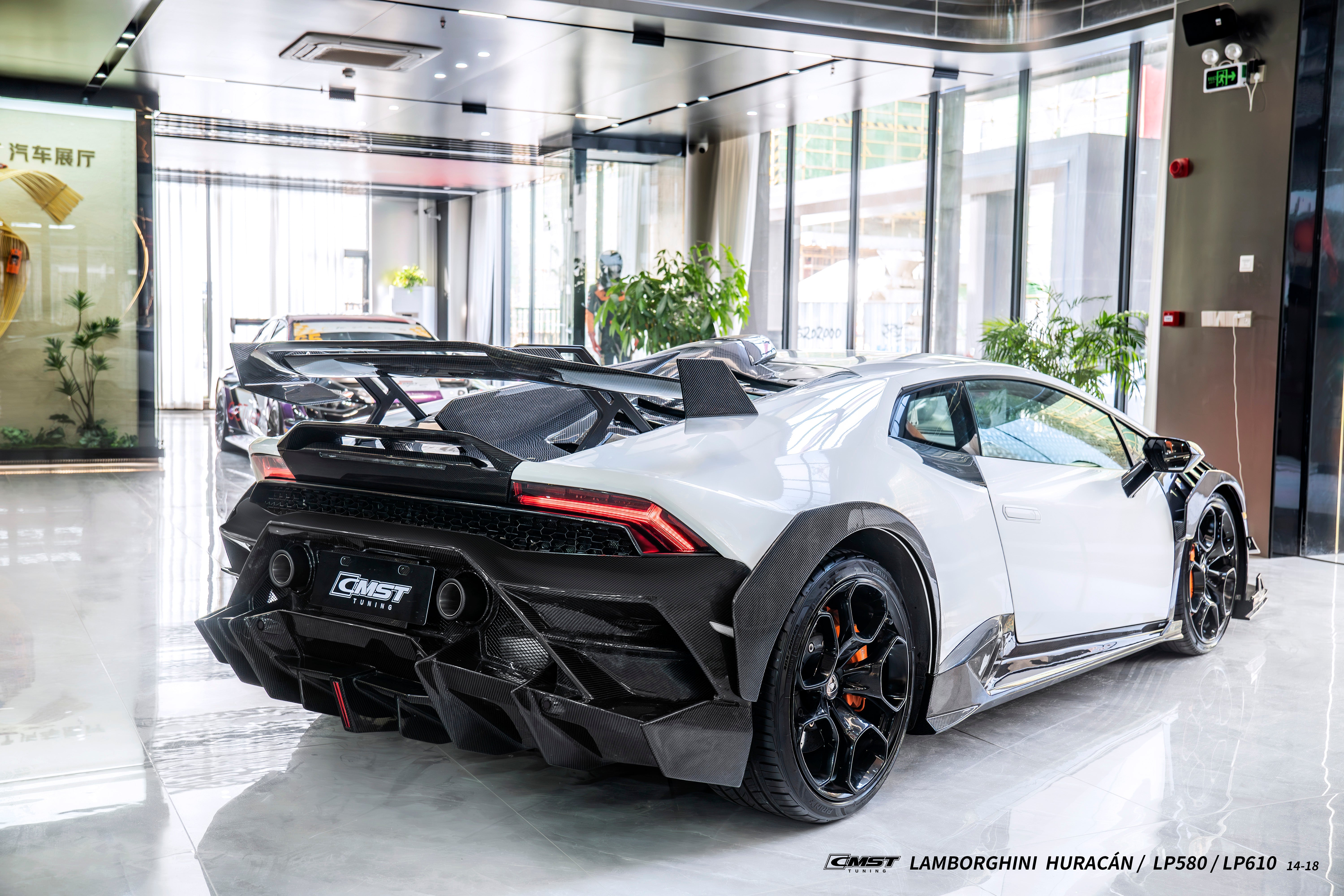 Lamborghini Huracan LP580 LP610 Evo RWD AWD Tecnica Performante 2015 2016 2017 2018 2019 2020 2021 2022 2023 2024 with Aftermarket Parts - Rear Wing & Rear Engine Trunk deck Lid Pre-preg Carbon Fiber / FRP from CMST Tuning