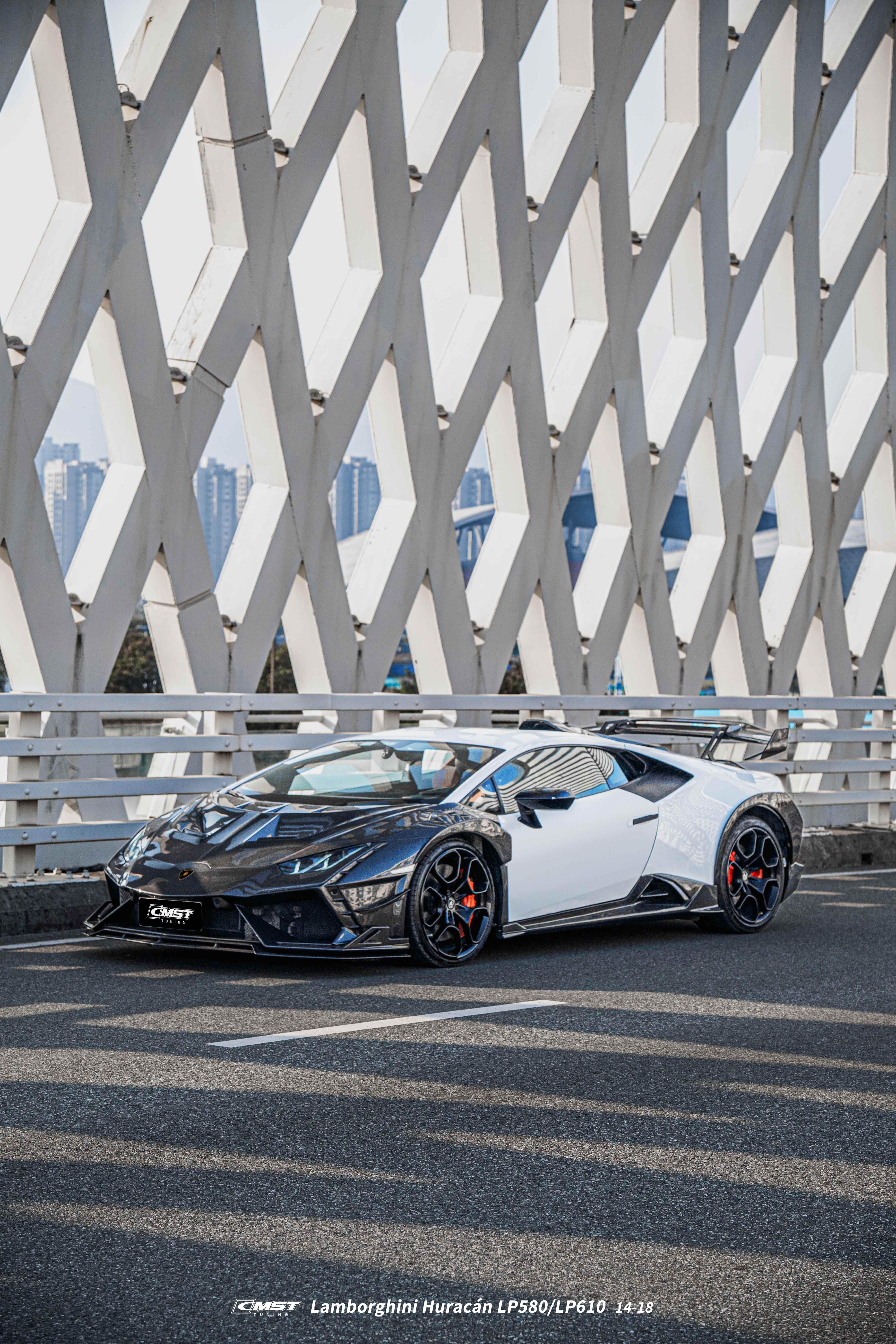 Lamborghini Huracan LP580 LP610 Evo RWD AWD Tecnica Performante 2015 2016 2017 2018 2019 2020 2021 2022 2023 2024 with Aftermarket Parts - Widebody Front Wheel Arches & Widebody Rear Quarter Panel Flares Pre-preg Carbon Fiber / FRP from CMST Tuning