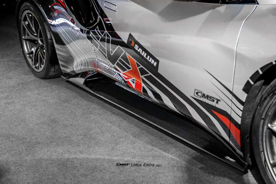 Lotus Emira 3.6 V6 2.0 Four-cylinder 2022-ON with Aftermarket Parts - Side Skirts Dry Pre-preg Carbon Fiber / FRP