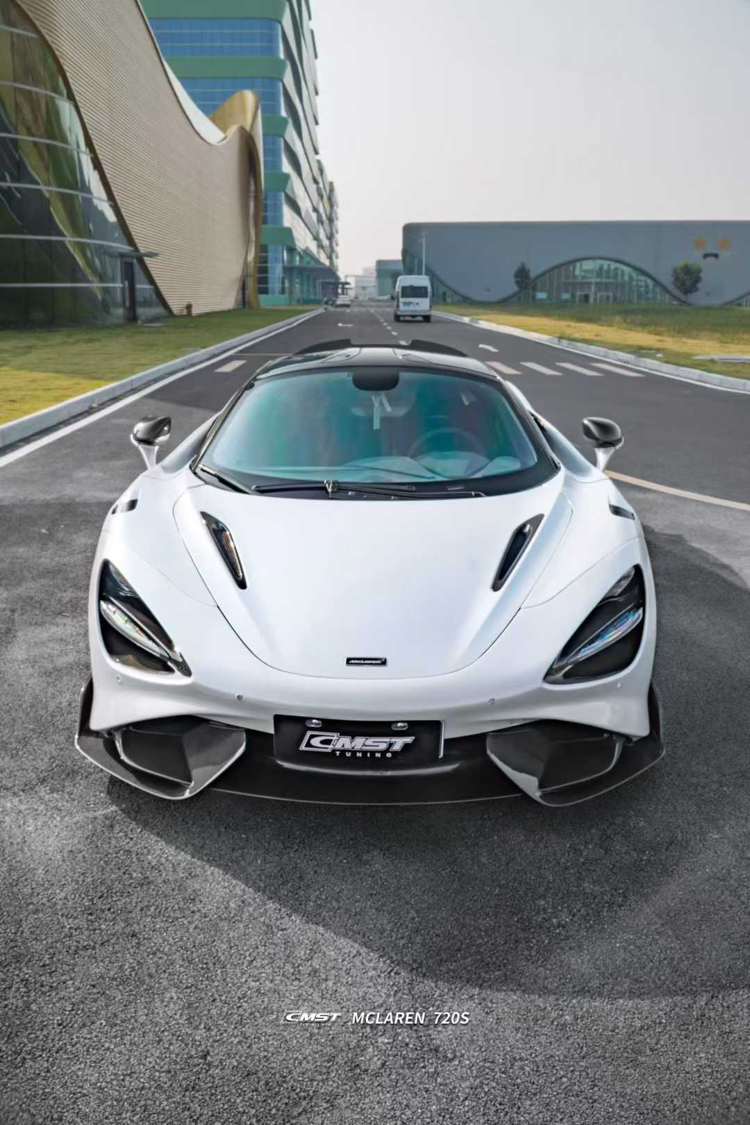 McLaren 720s 2018 2019 2020 2021 2022 2023 & 765LT 2021 2022 & 750s 2024 with Aftermarket Parts - 765lt Conversion Front Bumper & Front Lip Carbon Fiber / FRP from CMST Tuning