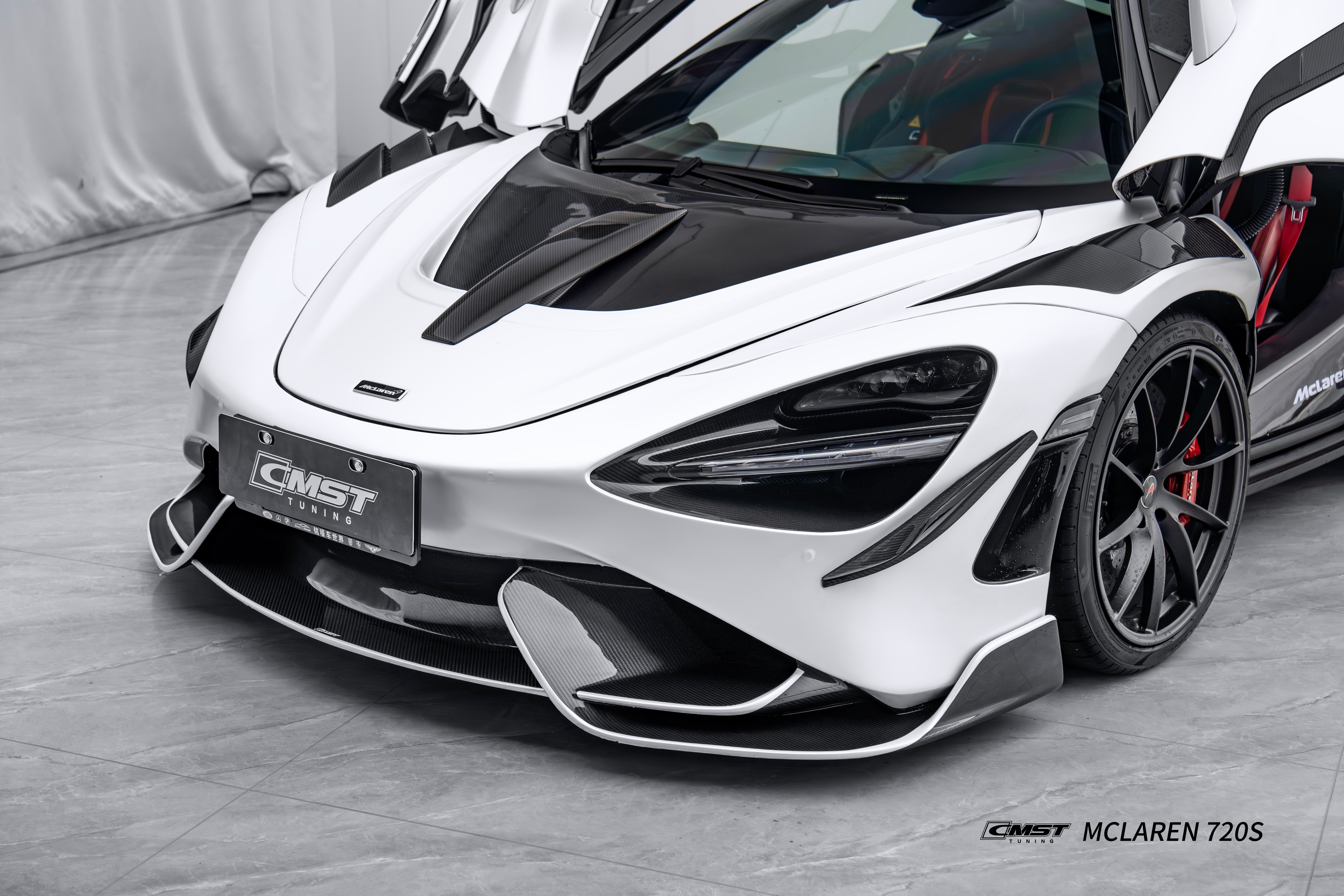 McLaren 720s 2018 2019 2020 2021 2022 2023 & 765LT 2021 2022 & 750s 2024 with Aftermarket Parts - 765lt Conversion Front Bumper & Front Lip Carbon Fiber / FRP from CMST Tuning