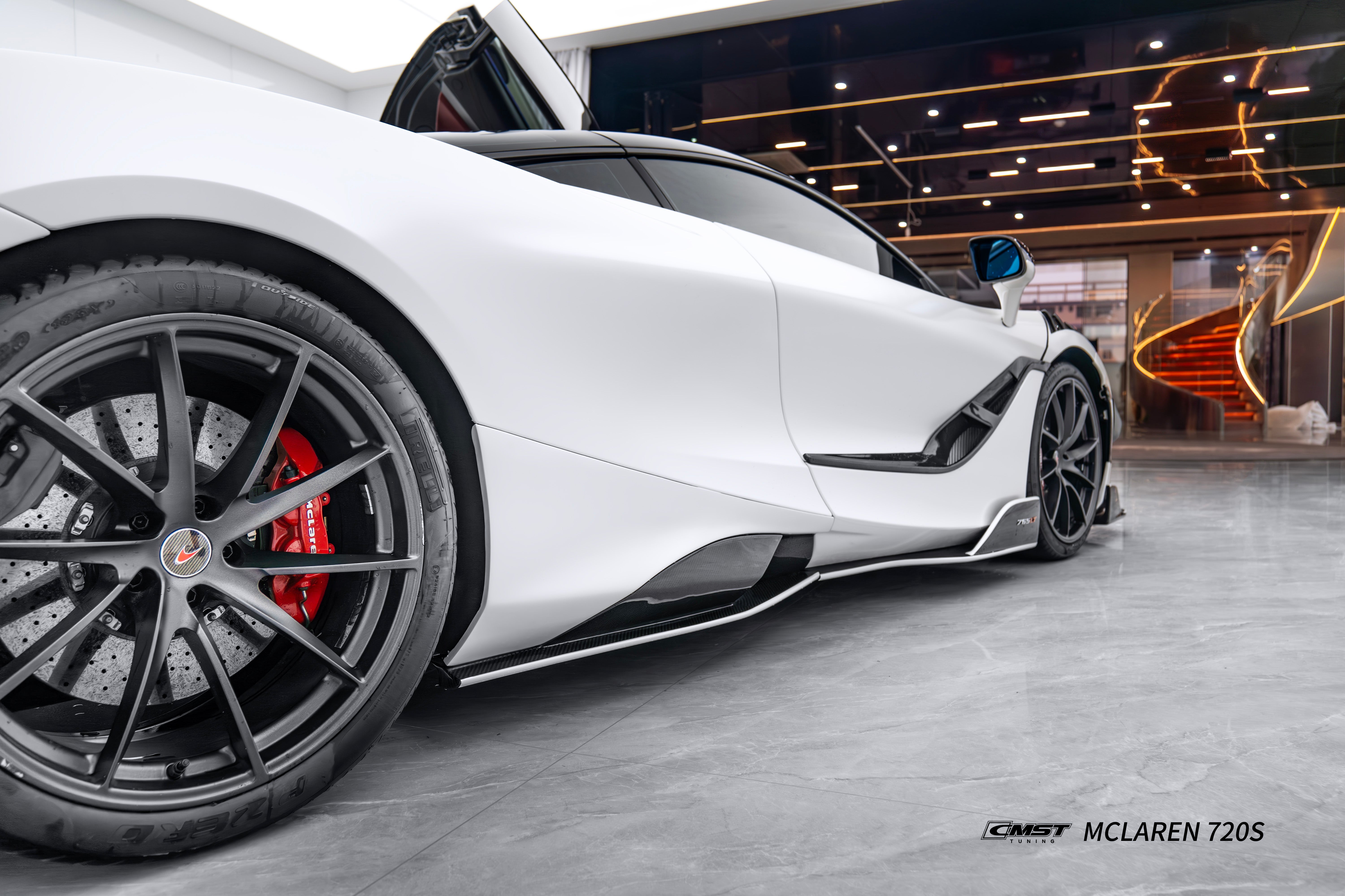 McLaren 720s 2018 2019 2020 2021 2022 2023 & 765LT 2021 2022 & 750s 2024 with Aftermarket Parts - 765lt Conversion Side Skirts Carbon Fiber / FRP from CMST Tuning
