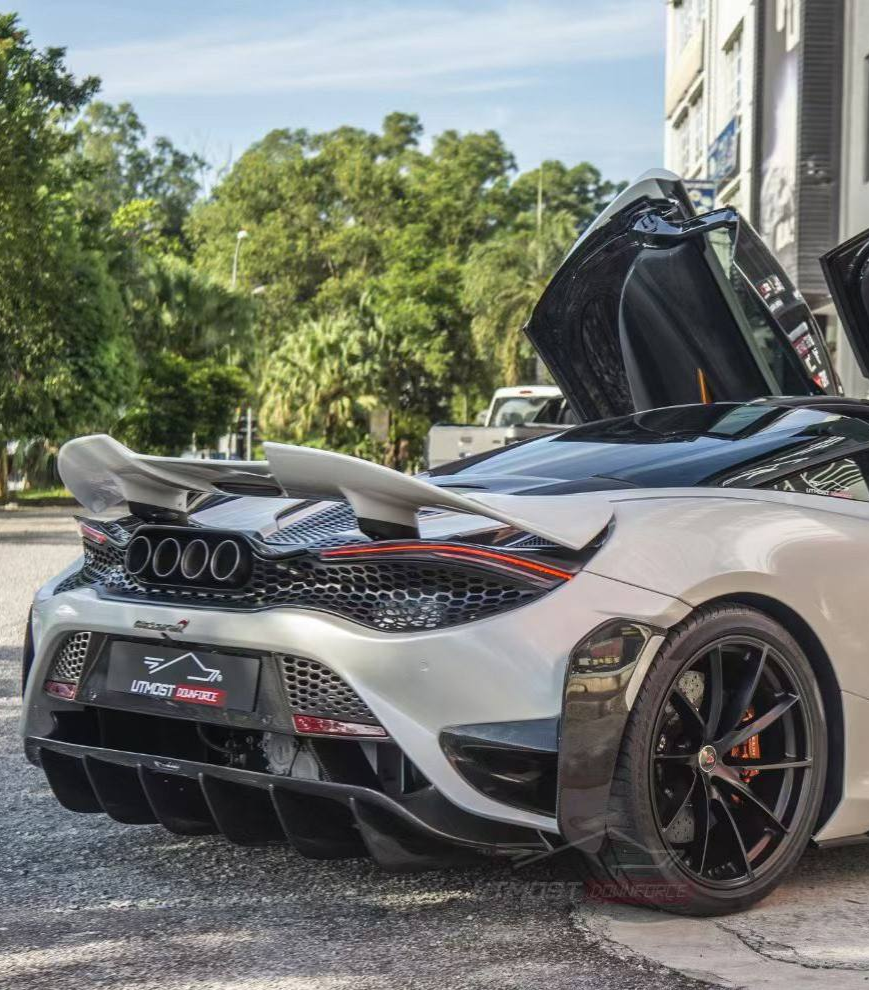 McLaren 720s 2018-2023 with Aftermarket Parts - 765lt Conversion Style Rear Bumper & Rear Diffuser & Rear Canards Carbon Fiber / FRP from CMST Tuning
