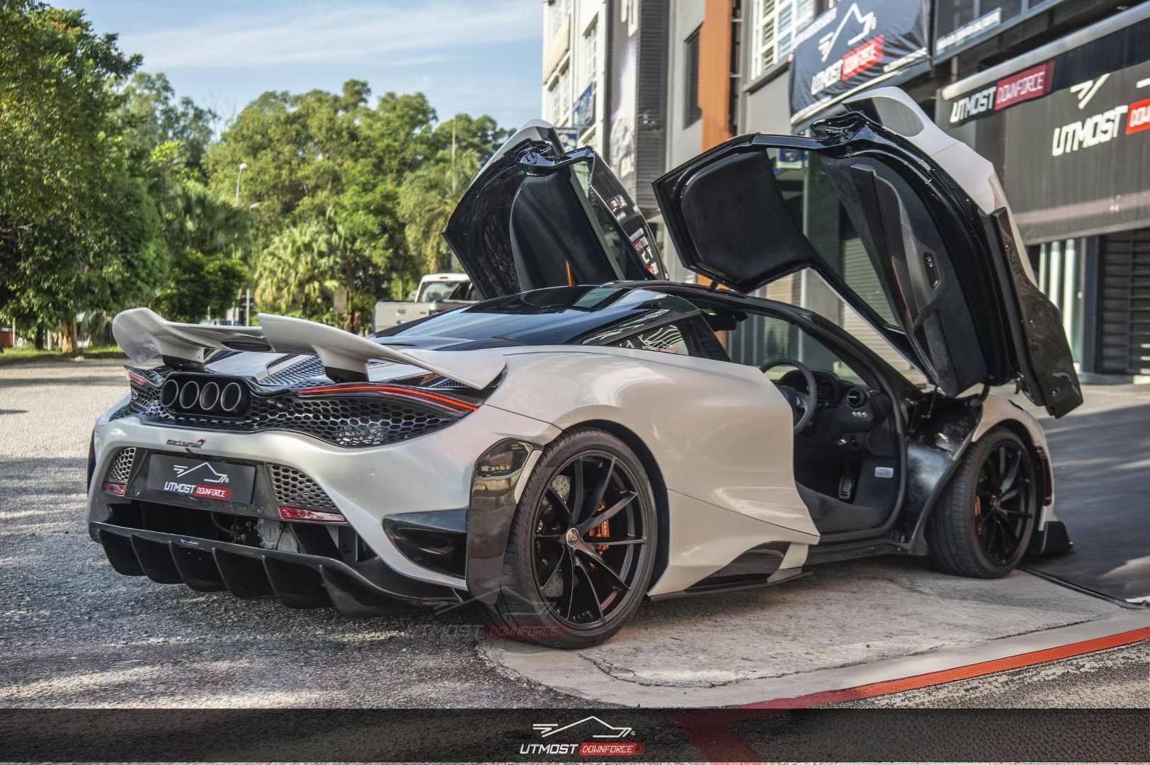 McLaren 720s 2018 2019 2020 2021 2022 2023  with Aftermarket Parts - 765lt Conversion Rear Bumper & Rear Diffuser & Rear Canards Carbon Fiber / FRP from CMST Tuning