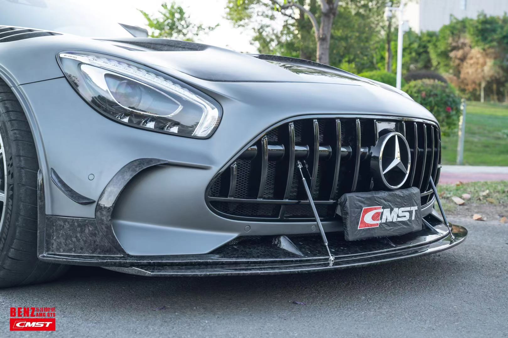 Mercedes Benz AMG GT GTS GTC C190 2016-2021 (designed to work with CMST Black Series Style Front Fenders, corner small lips would need to be shaved off for fitment with OEM fenders, 3 point star not included) with Aftermarket Parts - Front Bumper Set Carbon Fiber / FRP from CMST Tuning