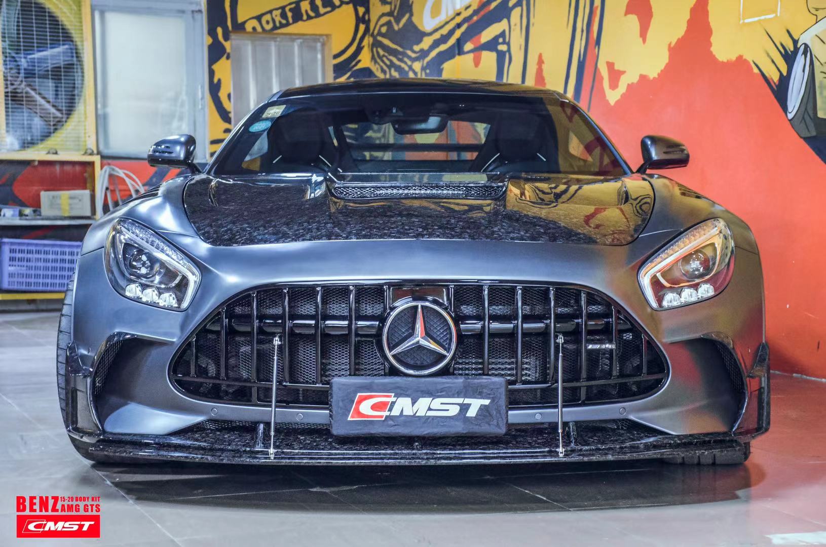 Mercedes Benz AMG GT GTS GTC C190 2016-2021 (designed to work with CMST Black Series Style Front Fenders, corner small lips would need to be shaved off for fitment with OEM fenders, 3 point star not included) with Aftermarket Parts - Front Bumper Set Carbon Fiber / FRP from CMST Tuning