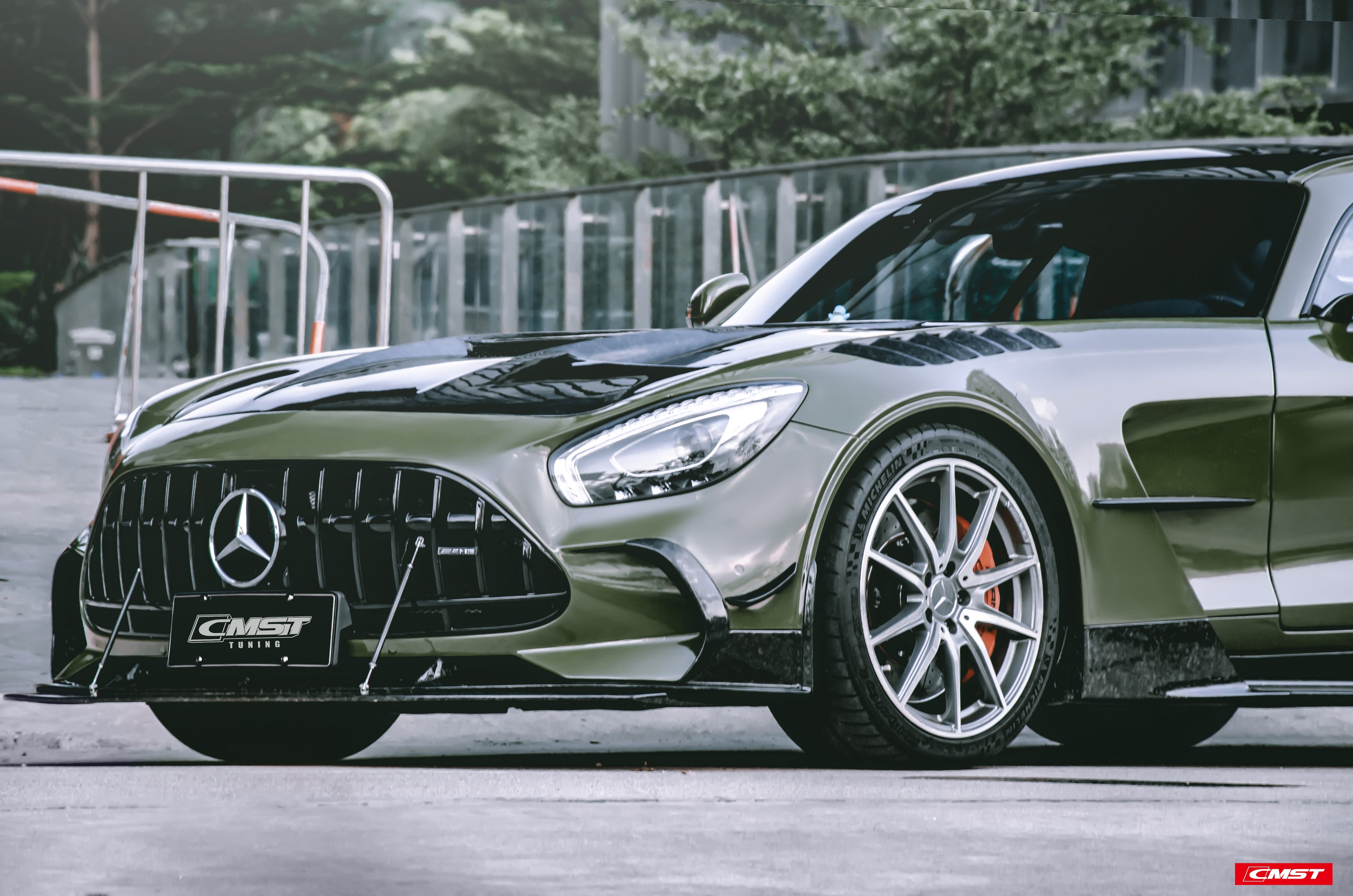 Mercedes Benz AMG GT GTS GTC C190 2016-2021 (designed to work with CMST Black Series Style Front Fenders, corner small lips would need to be shaved off for fitment with OEM fenders, 3 point star not included) with Aftermarket Parts - Front Bumper Set Carbon Fiber / FRP from CMST Tuning